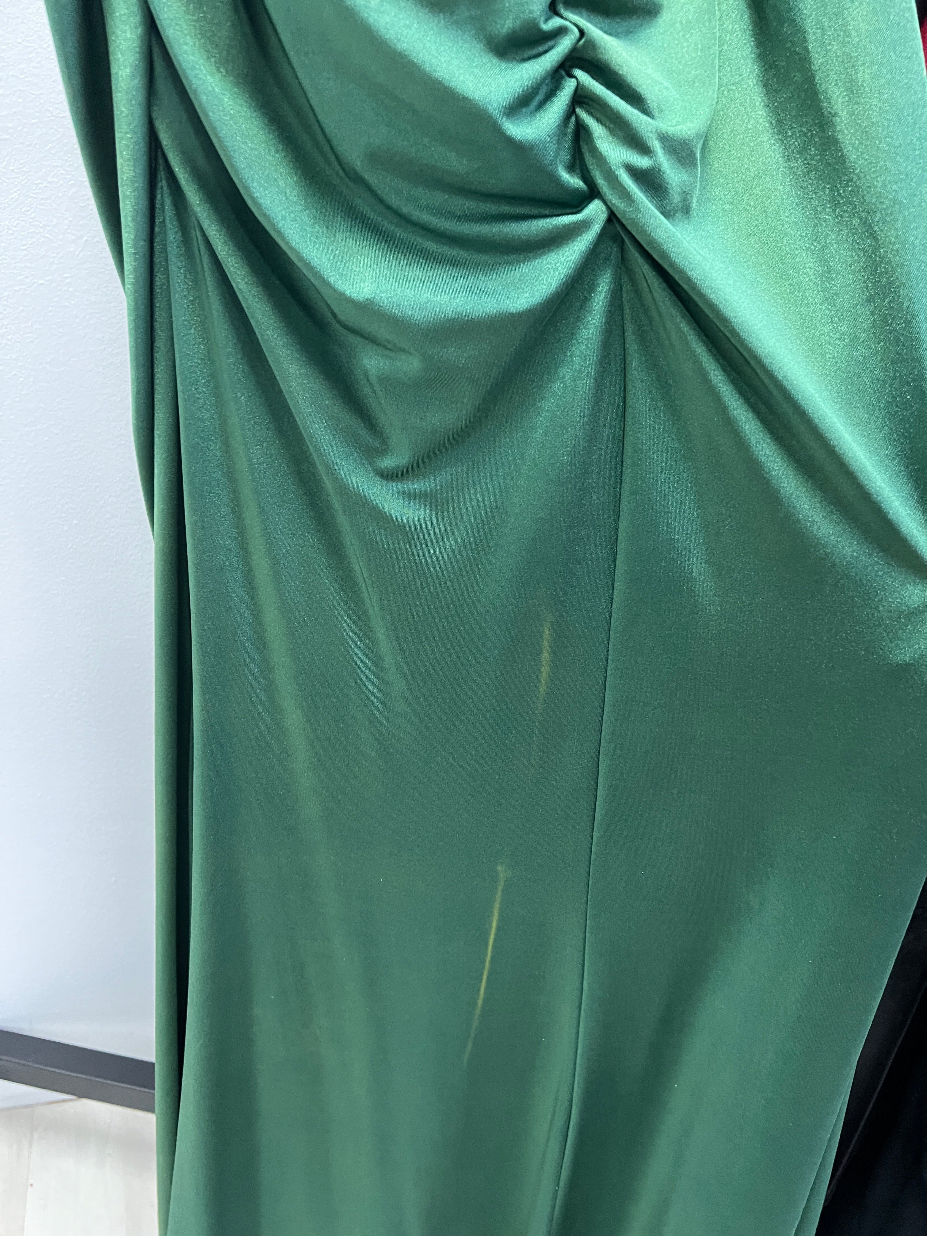 Close-up of Emerald Green ruching detail on STACY Mermaid Dress by Honey Couture, Australian Designer Prom Gown.