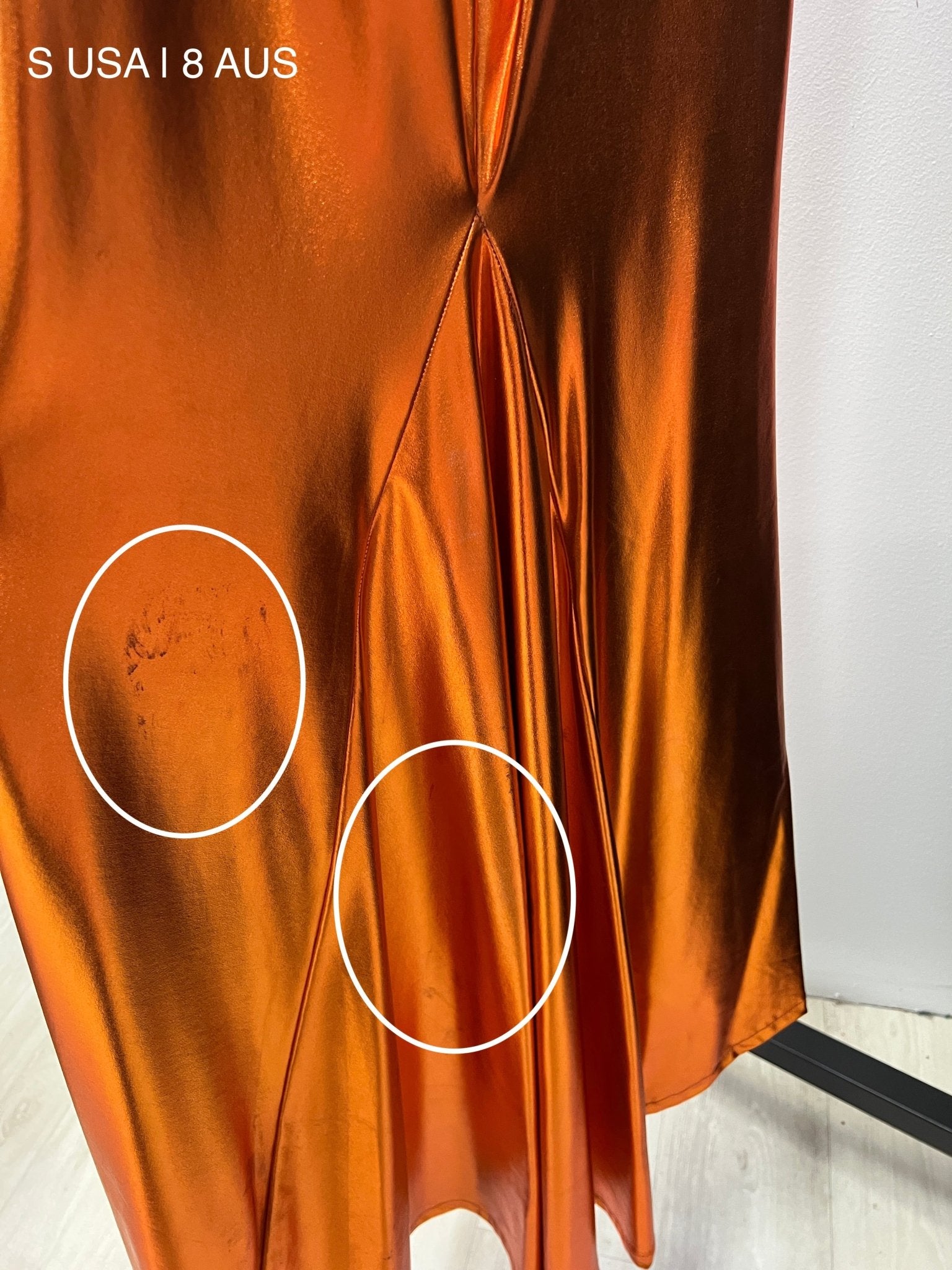 Honey Couture MILEE Metallic Orange Low Back Mermaid Evening Gown Dress (RED TAG FINAL SALE) in Australia | One Honey Boutique