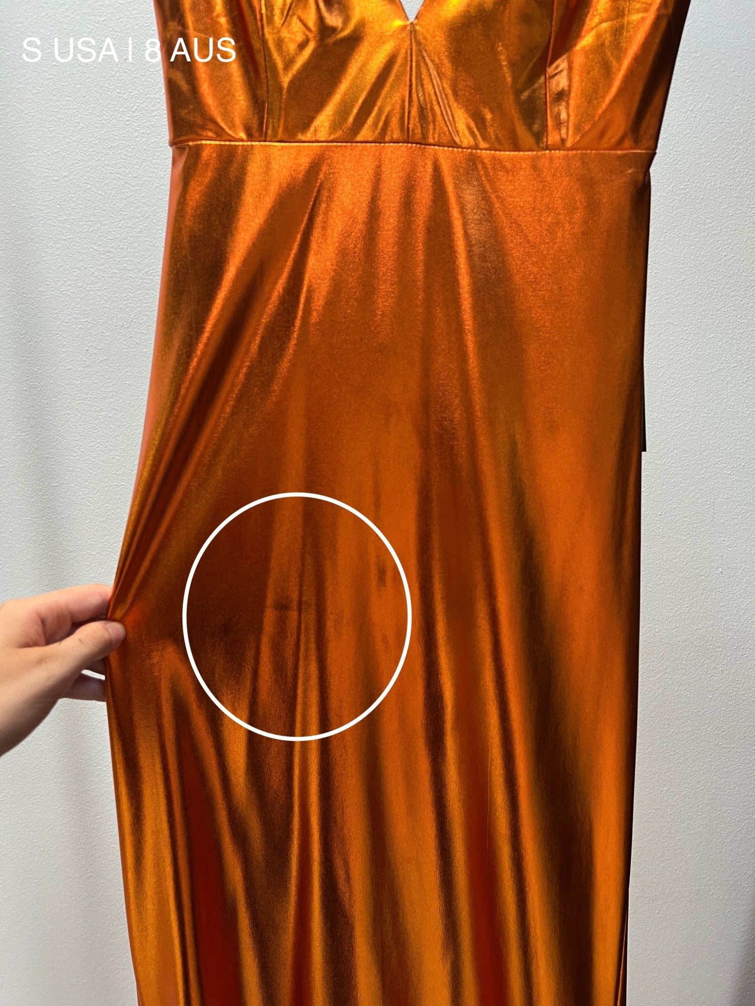 Honey Couture MILEE Metallic Orange Low Back Mermaid Evening Gown Dress (RED TAG FINAL SALE) in Australia | One Honey Boutique