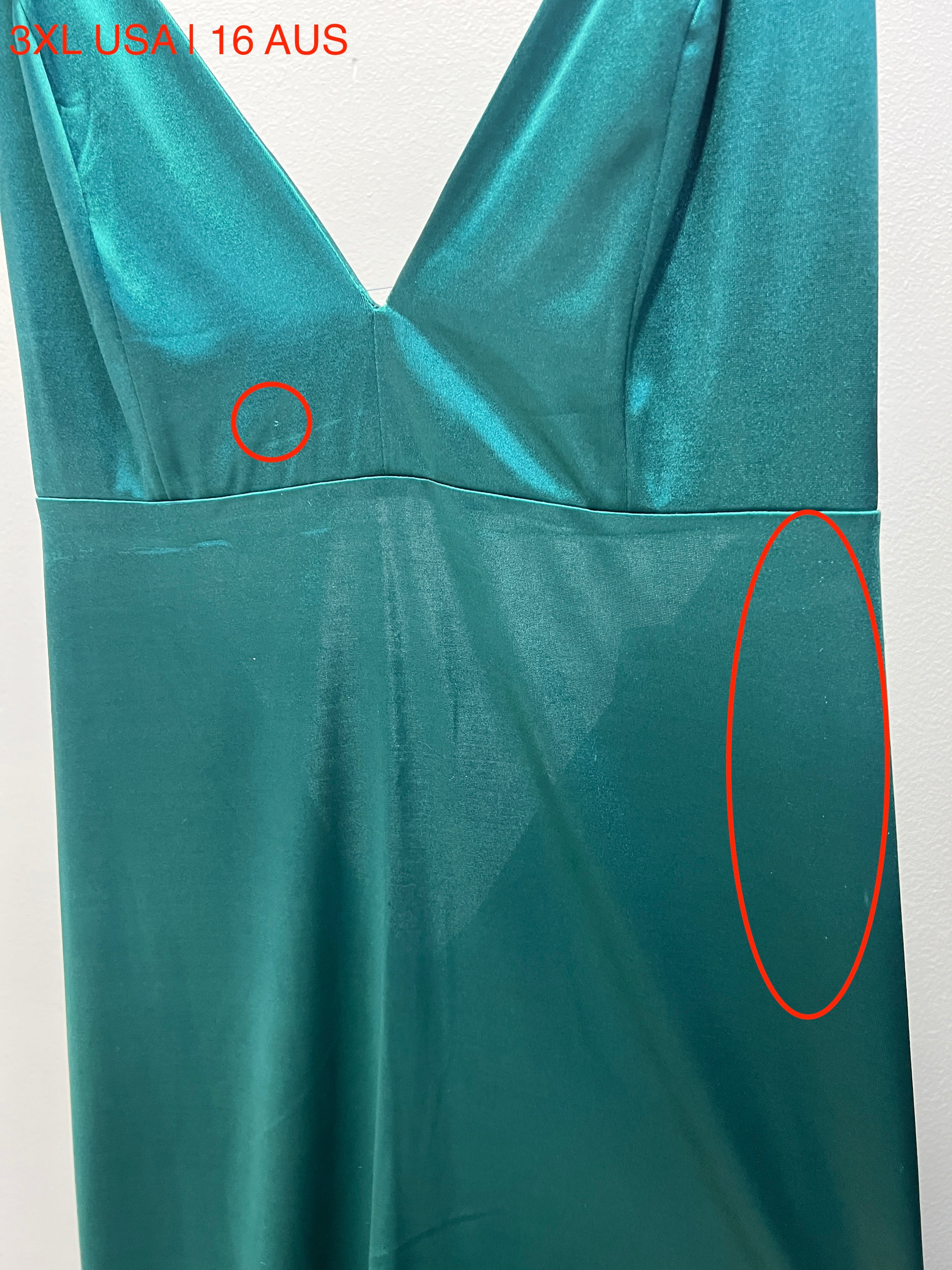 Honey Couture MILEE mermaid evening gown in emerald green, showcasing V front and silky stretch fabric from Australian Designer. Size 3XL.