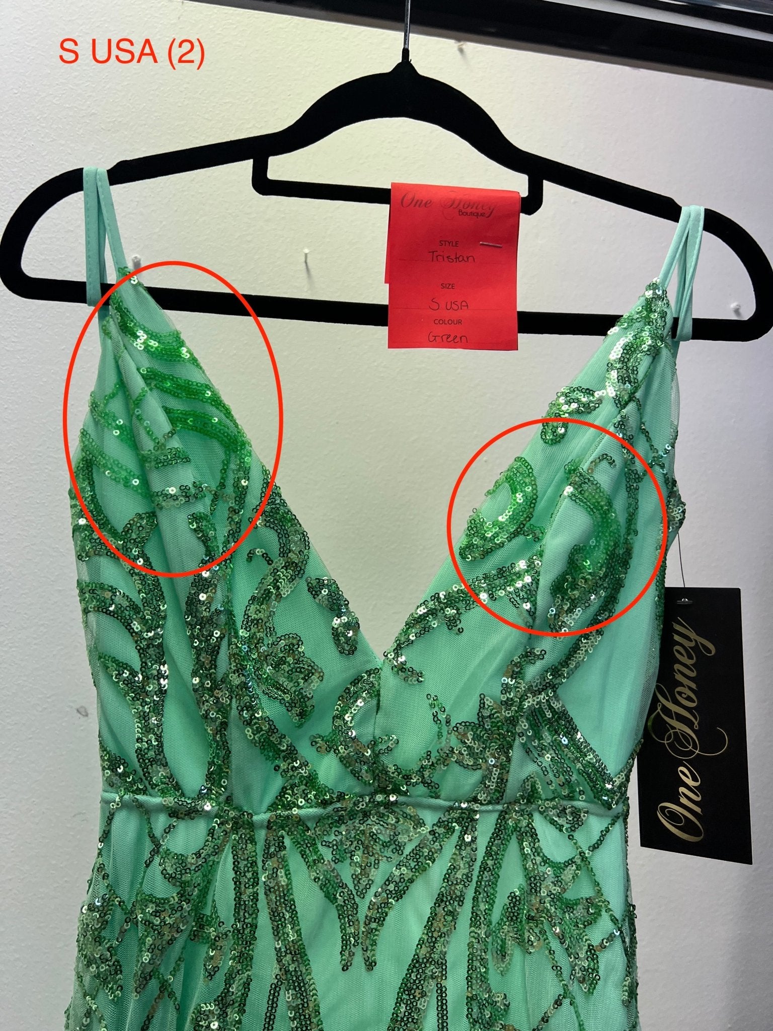 Honey Couture TRISTIN Green Sequin Low Back Formal Dress (RED TAG FINAL SALE) in Australia | One Honey Boutique