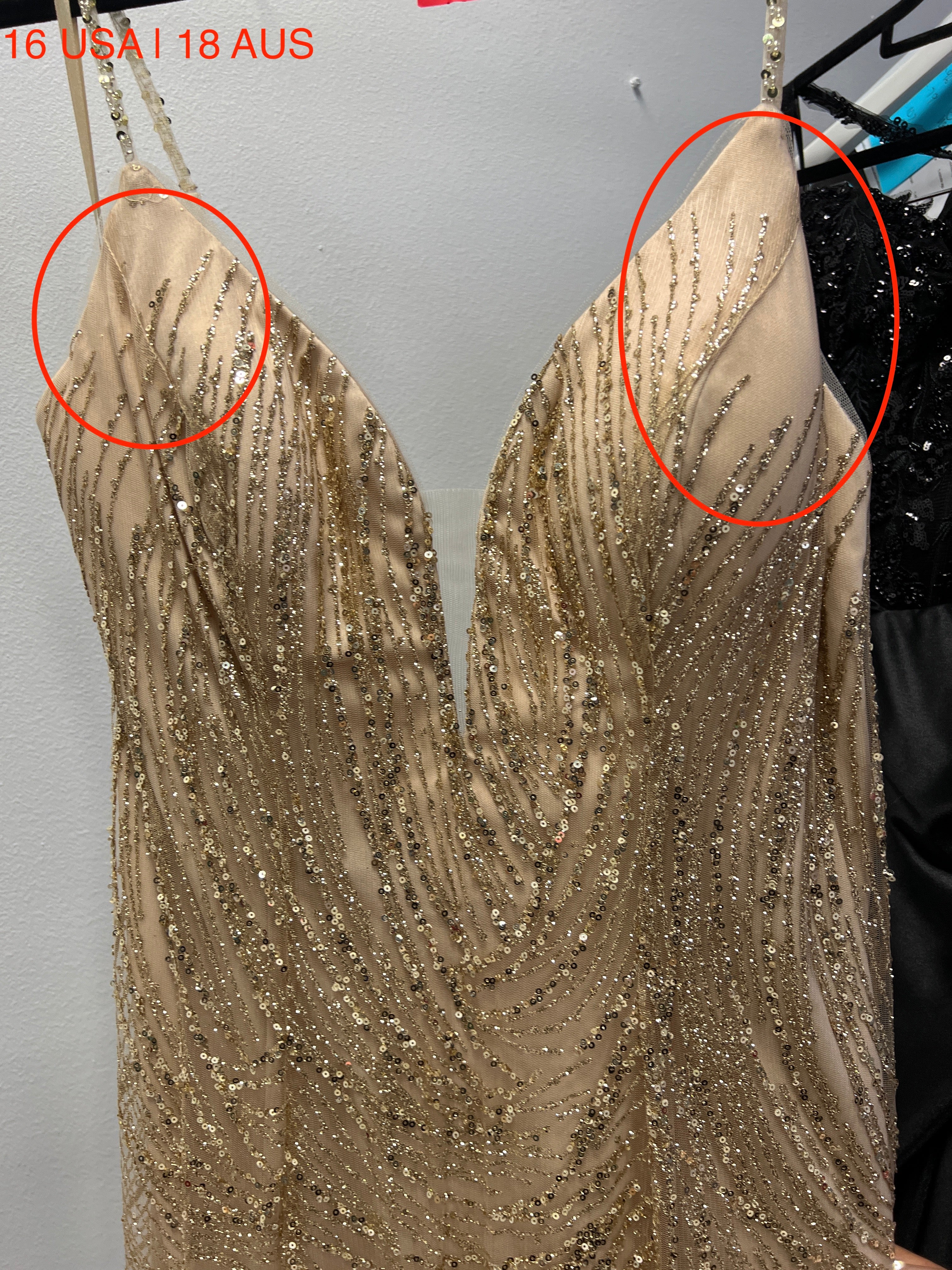Honey Couture ISABELLA Gold Sequin Mermaid Formal Gown, Australian Designer Prom Dress, Affordable Evening Gown, Size 16 USA, 18 AUS.