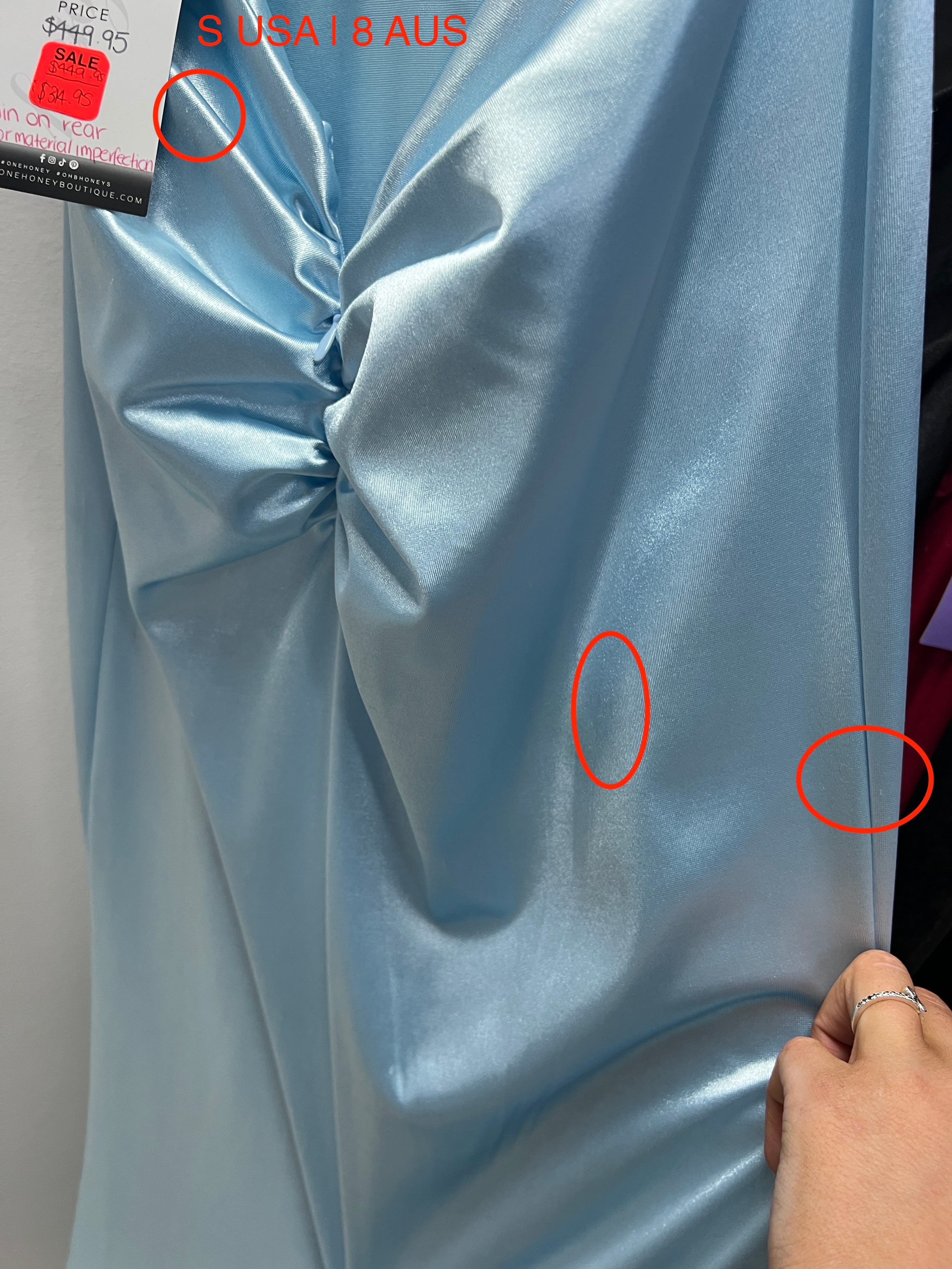 Honey Couture MILEE baby blue mermaid evening gown in silky stretch fabric, featuring leg split and ruching, from Australian designer label.