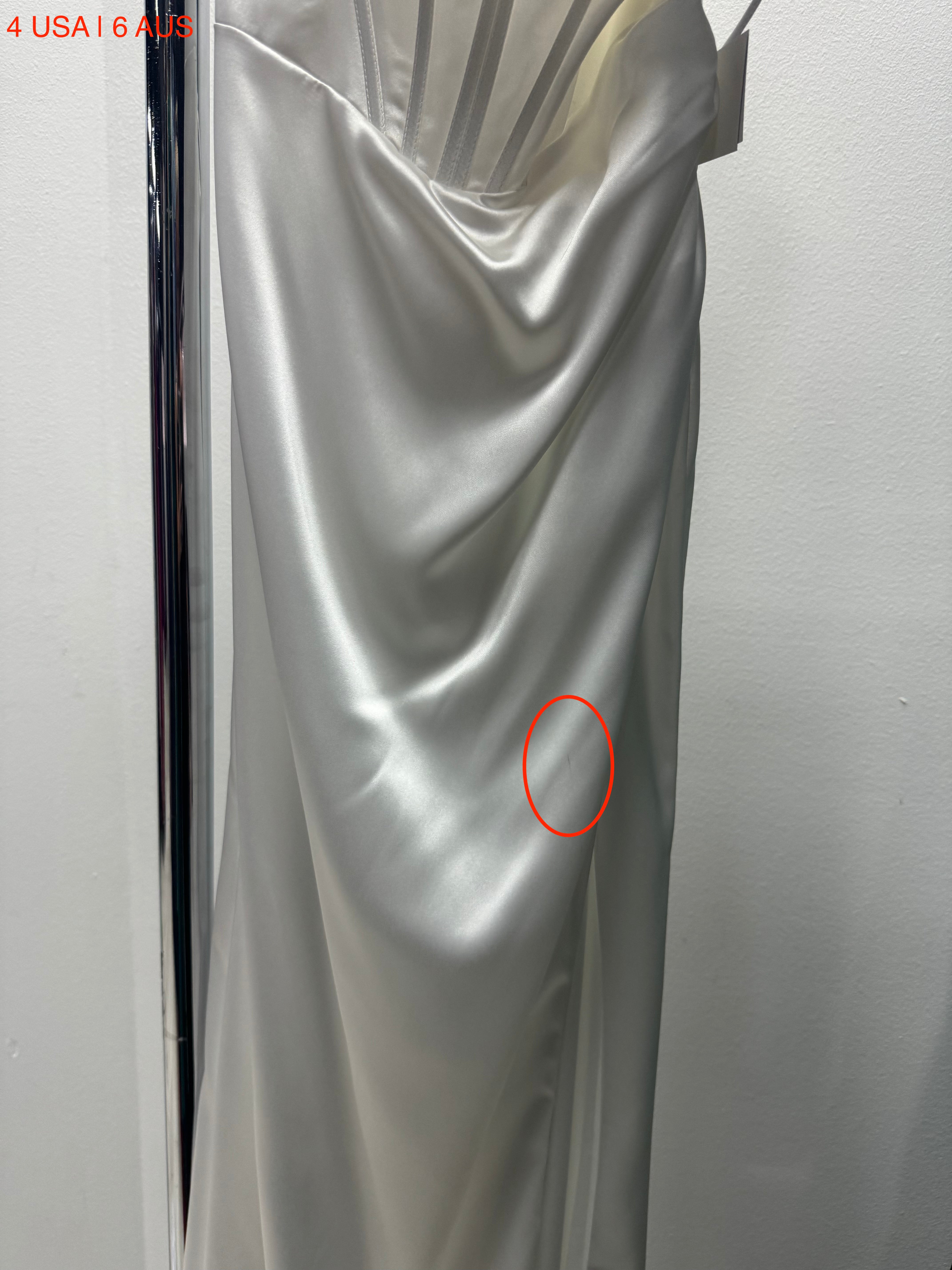 Honey Couture ZENDAYA Off White Satin Corset Bustier Leg Split Formal Dress (RED TAG FINAL SALE)