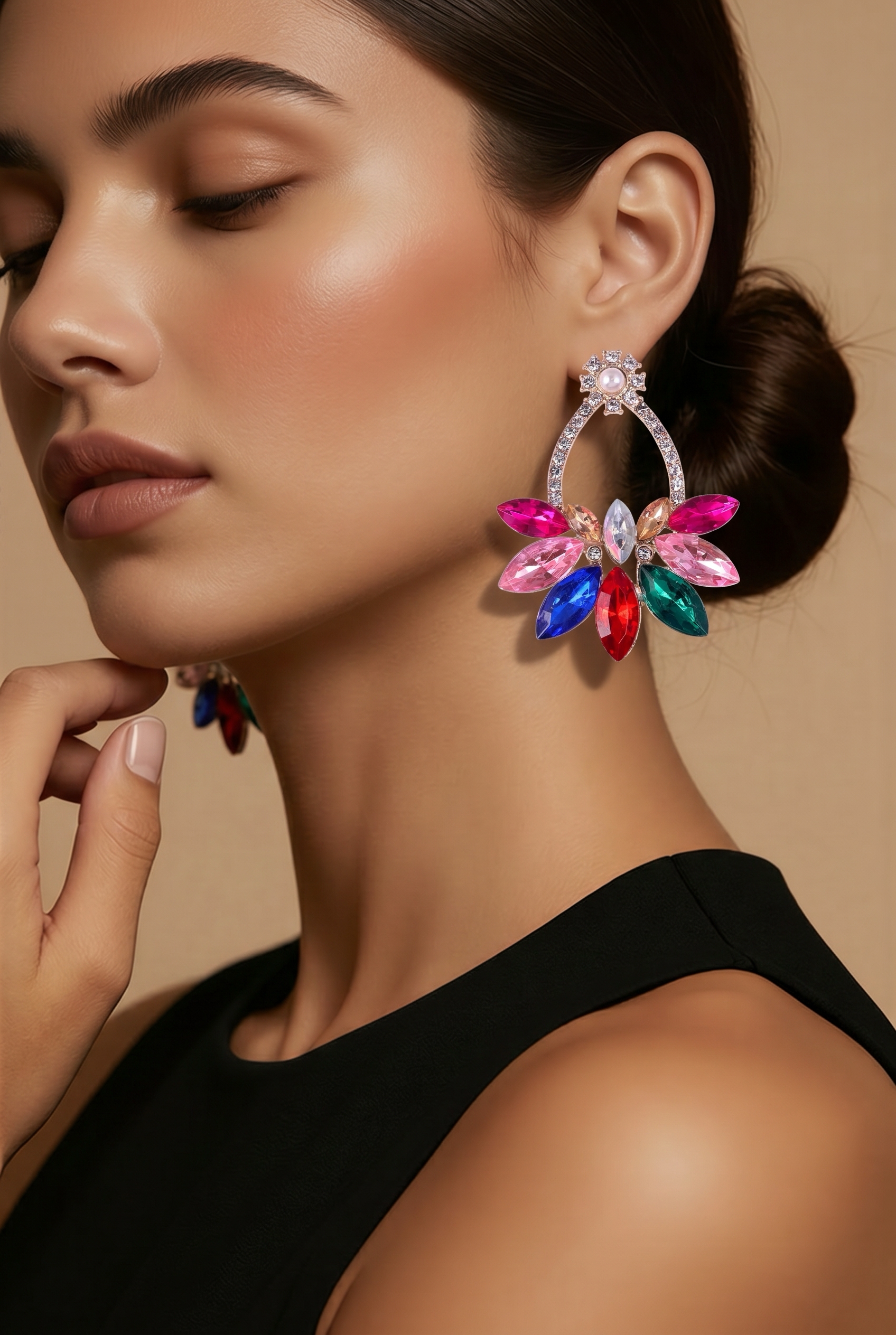 Multi Colour Crystal Statement Earrings