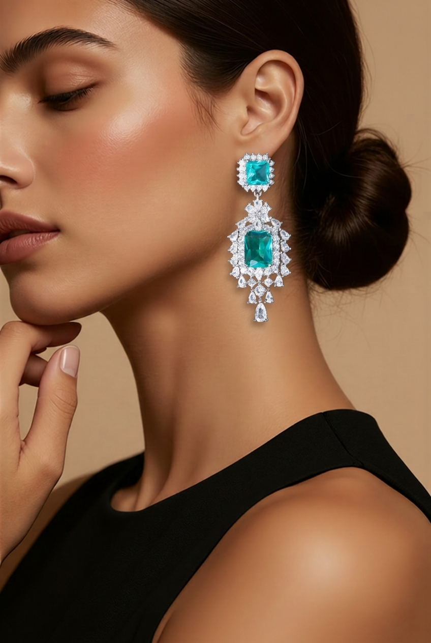 Emerald Crystal Statement Earrings