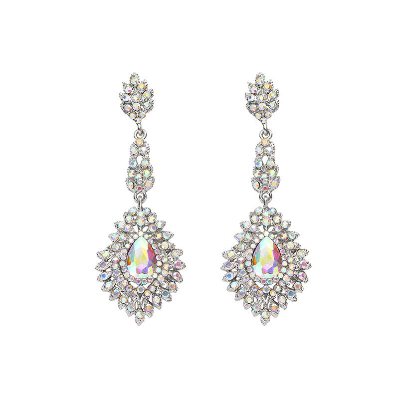 Silver Crystal Teardrop Statement Earrings for Formal & Bridal Wear