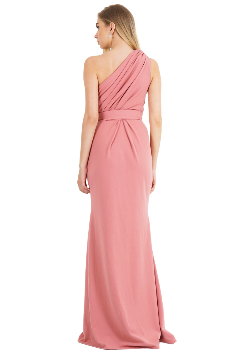 LANA Silk Jersey one-shoulder bridesmaid dress with draped bodice and column skirt, Brisbane to Gold Coast.