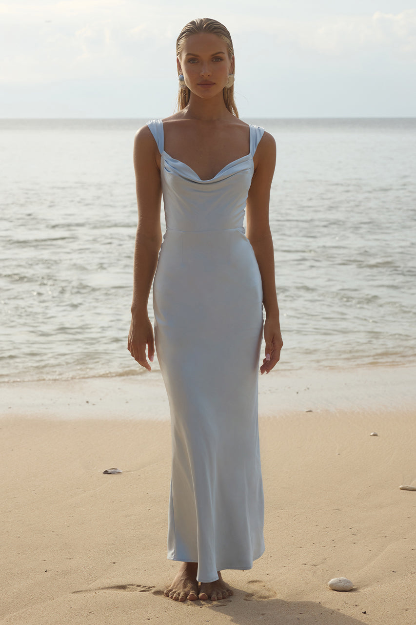 Runaway The Label MARGOT bridesmaids maxi dress with cowl neckline, perfect semi-formal gown from Brisbane to Gold Coast in Australia.