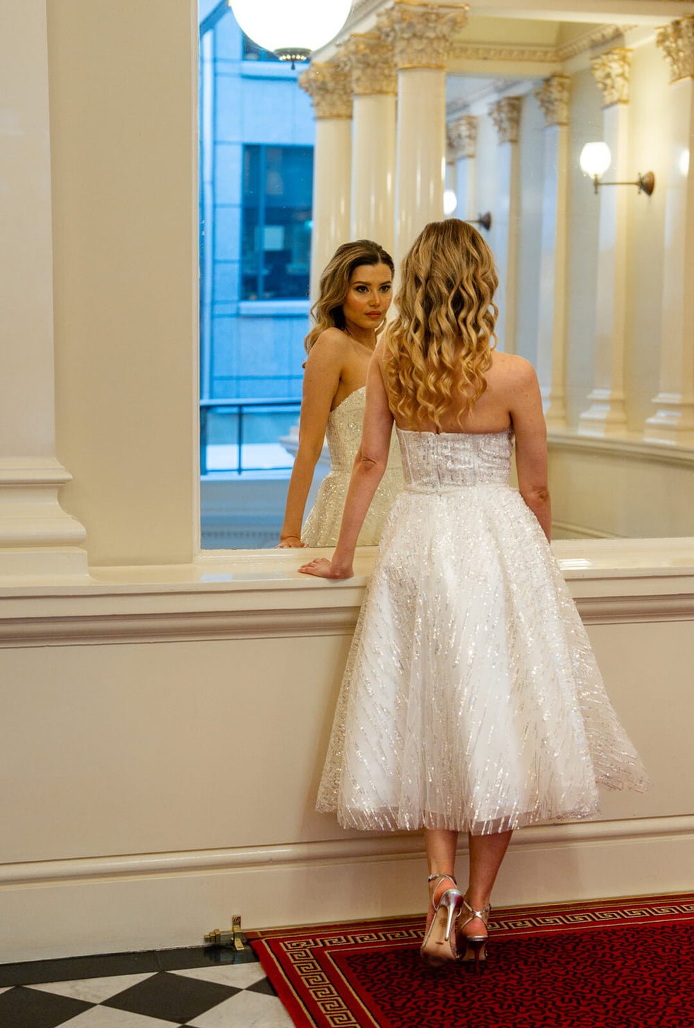 Fraulein Label MONROE White Strapless Bustier Corset Sequin and Feather Midi Hens Dress in Australia | One Honey Boutique