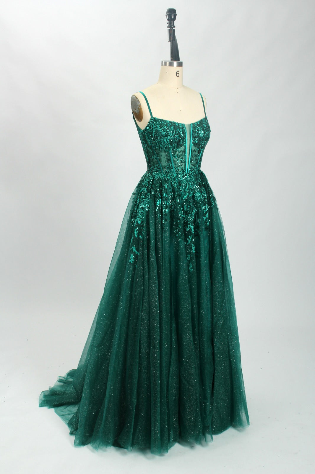 Honey Couture PANDORA Tulle Bustier Ball Gown in green, featuring lace appliqué, designed for prom, evening events by Australian designer.
