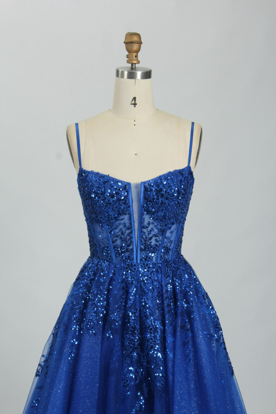 Honey Couture PANDORA Tulle Bustier Ball Gown in blue, Australian Designer Prom Dress, Elegant Evening Gown with Lace Appliqué.