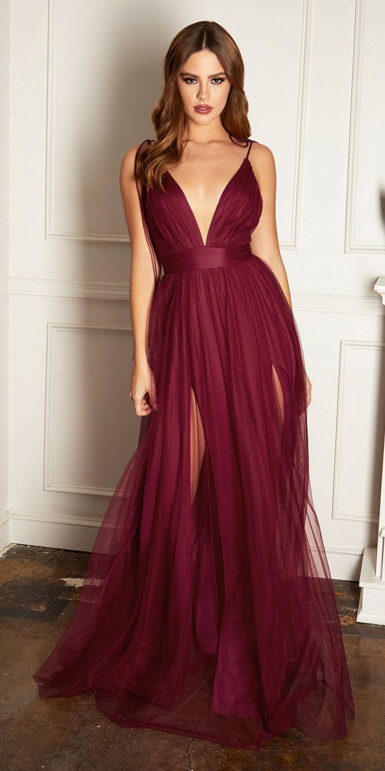 BEAU Tulle A-Line Semi Formal Dress with double leg cut and plunging neckline, perfect prom gown, Brisbane to Gold Coast, Australia.
