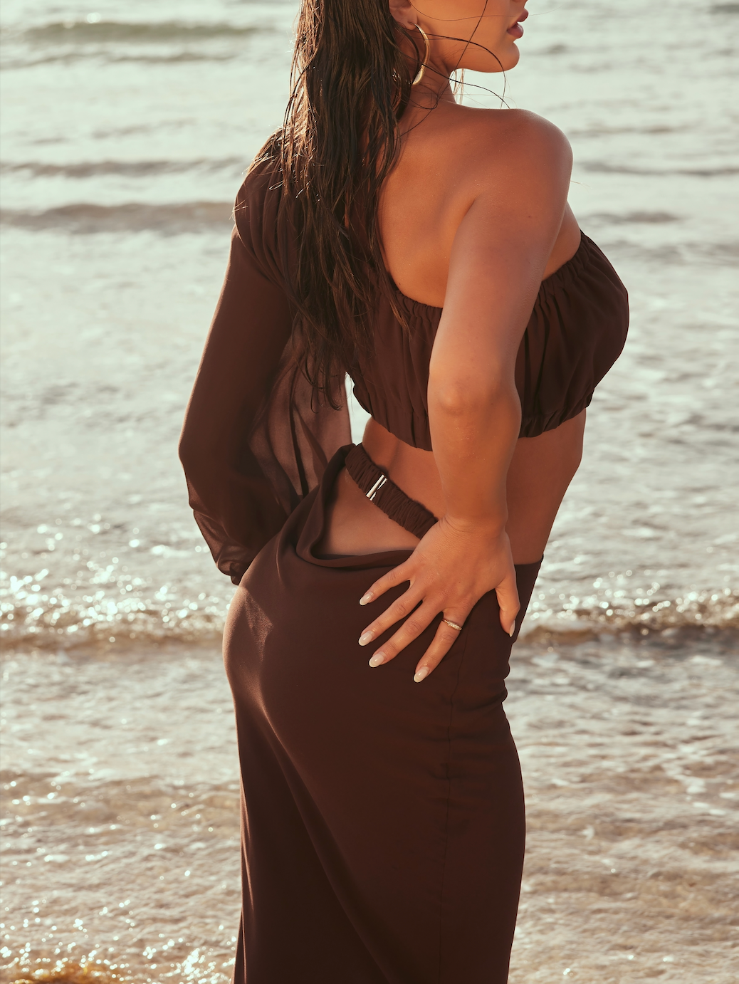 MÉLANI The Label EBONI SET Chiffon One Shoulder Two-Piece Set