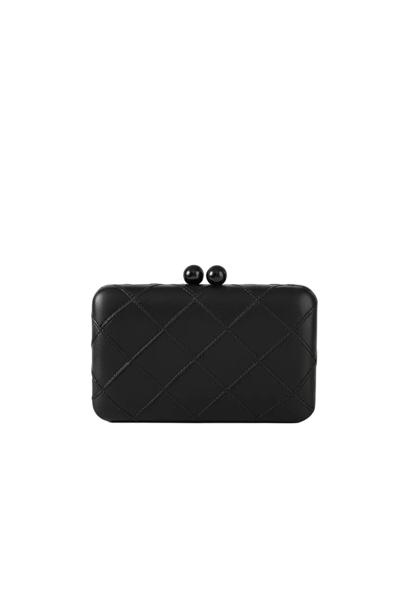 Gregory Ladner GBGE009D Quilted Black Evening Clutch Bag with Chain Strap