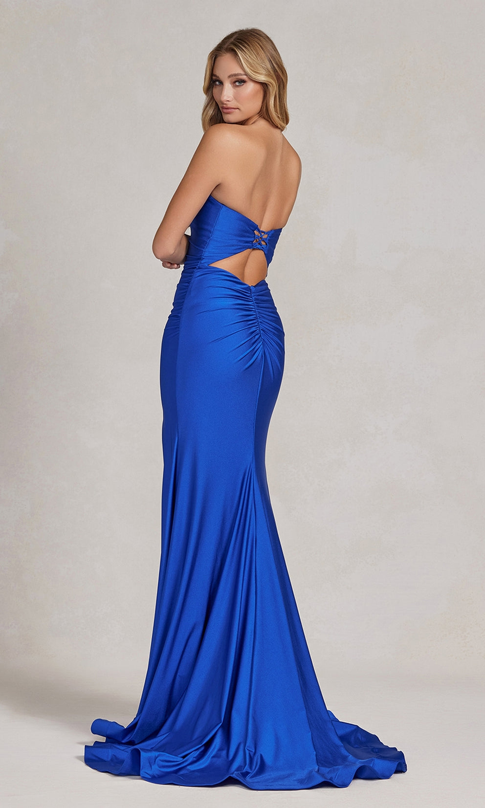 SHLIOH Blue Strapless Bum Scrunch Corset Back Prom & Formal Dress