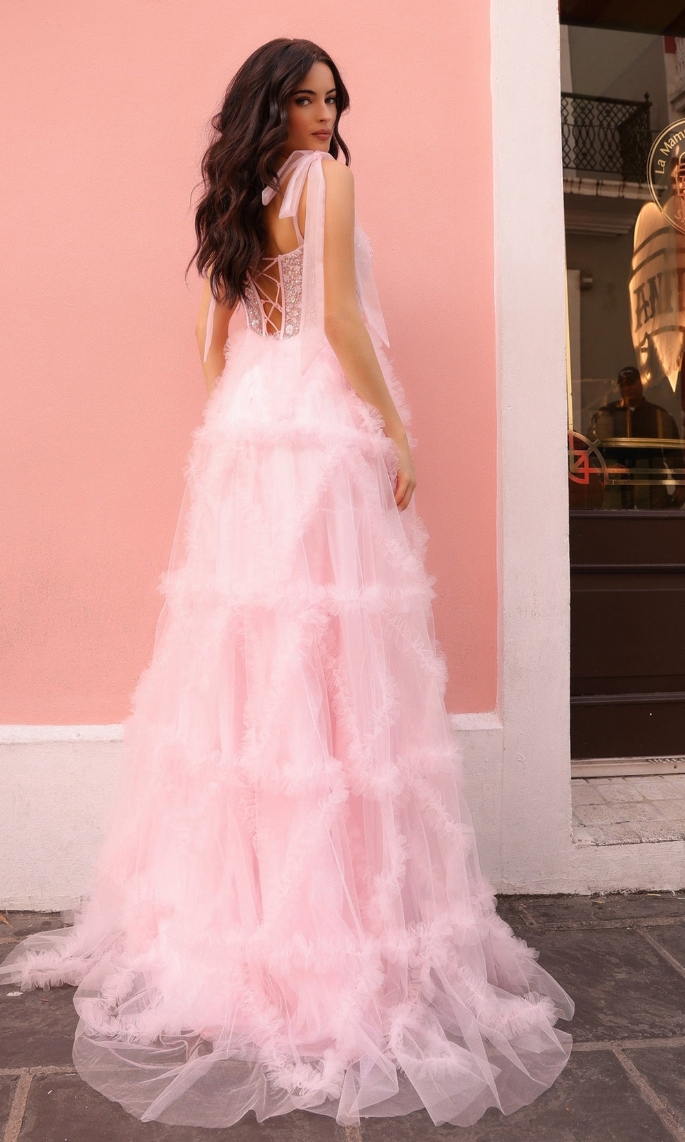 GABRIELLA tulle ball gown with beaded corset, prom dress with sheer shoulder bows. Brisbane to Gold Coast, Australia