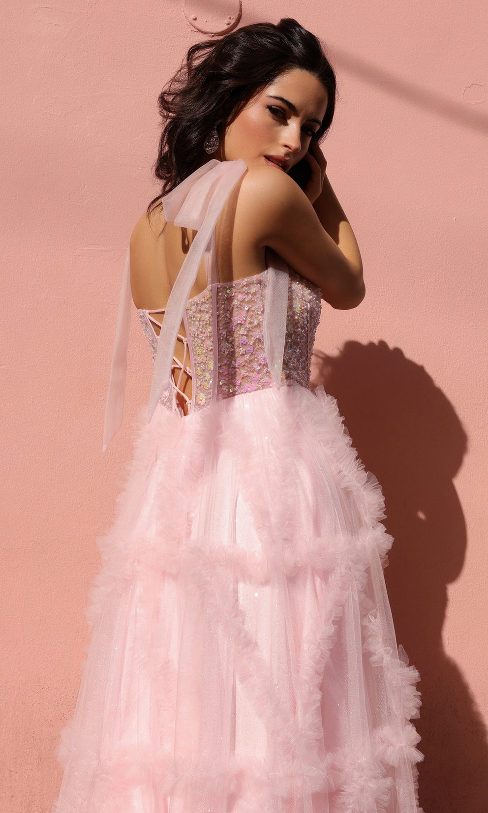 GABRIELLA Sweetheart Neckline Tulle Ball Gown with beaded corset, sheer tulle bows. Prom dress from Brisbane to Gold Coast.