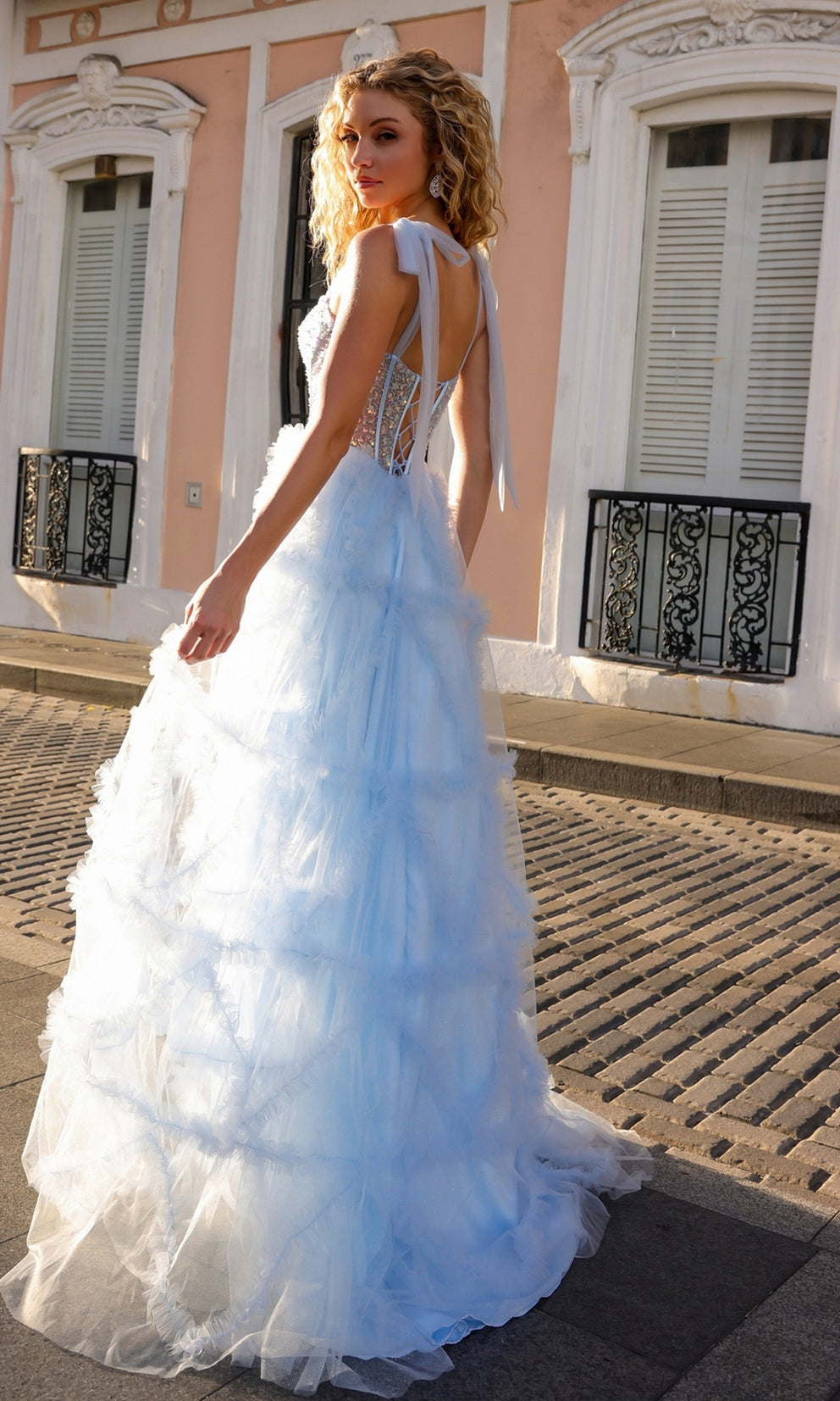 GABRIELLA tulle ball gown with beaded corset, ideal for prom or school formal, featuring sheer tulle bows. Brisbane to Gold Coast.