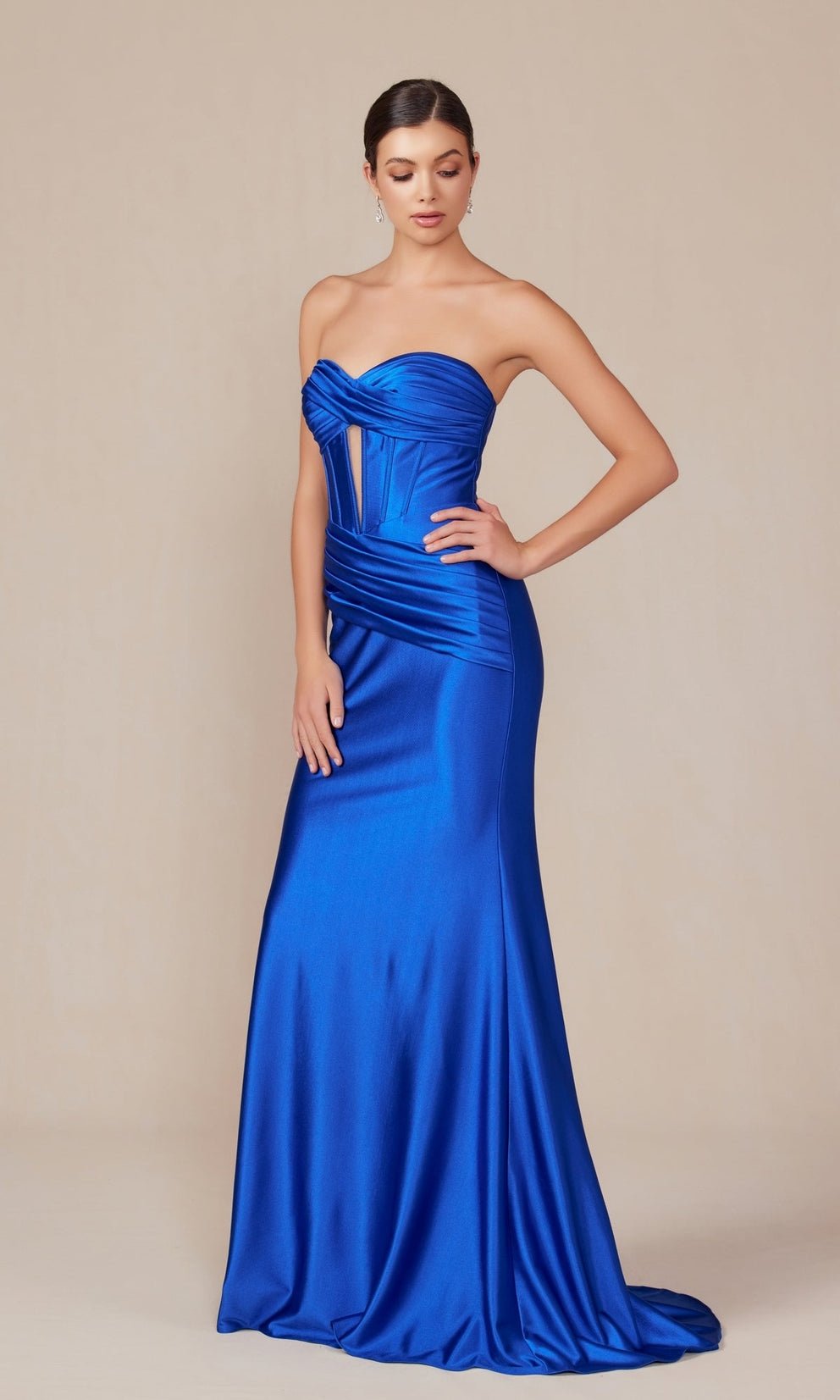 VALERA Strapless Shiny Boned Corset Lace Up Back Prom & Formal Dress in Australia | One Honey Boutique