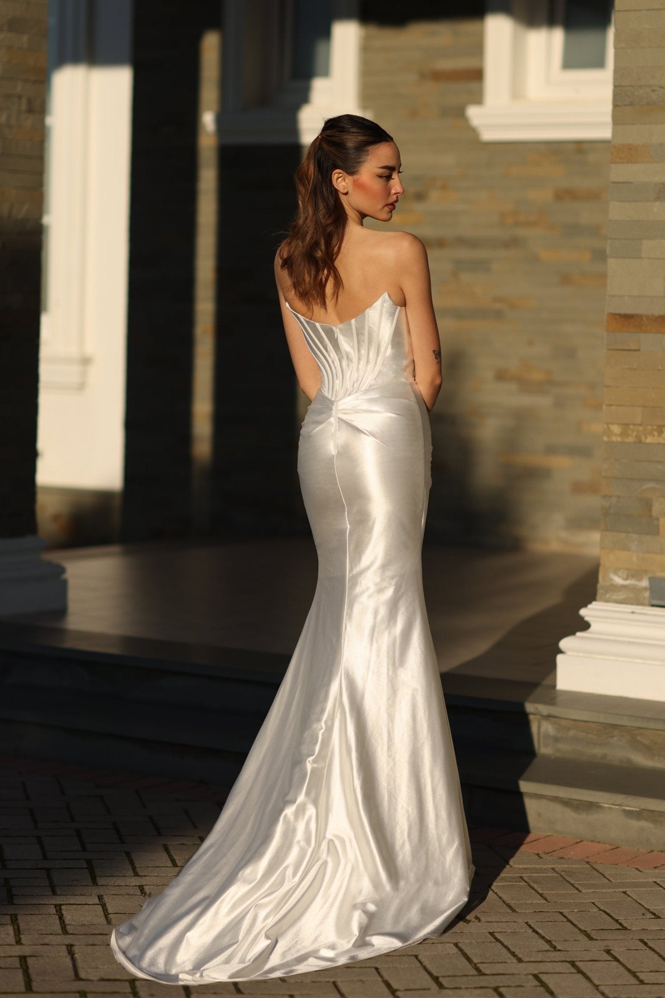 Tina Holly Couture TK151 Off White Satin Strapless Mermaid Bridal Formal Dress in Australia | One Honey Boutique