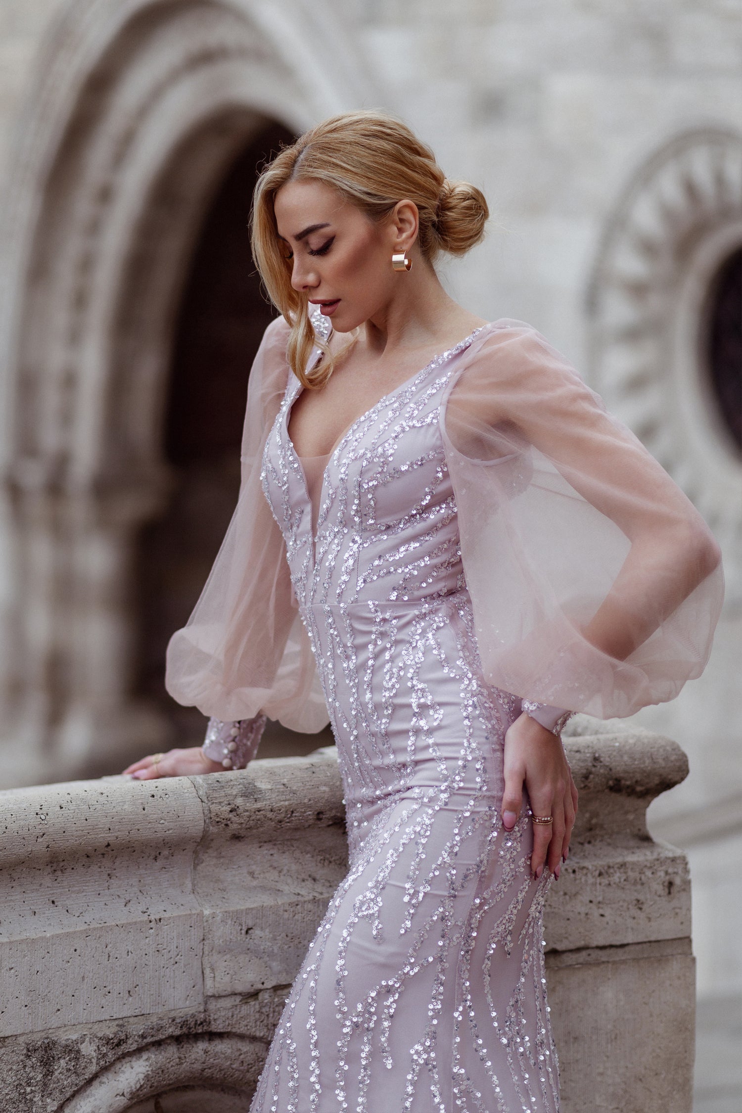 Tina Holly Couture TK209 Tea Rose Long Sleeve Mermaid Formal Dress