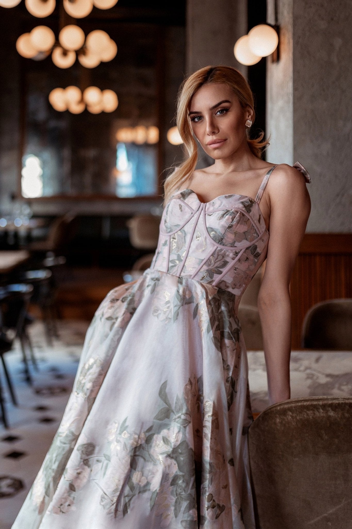 Tina Holly Couture TK210 Floral Pink Patterned Bustier Ball Gown Formal Dress in Australia | One Honey Boutique