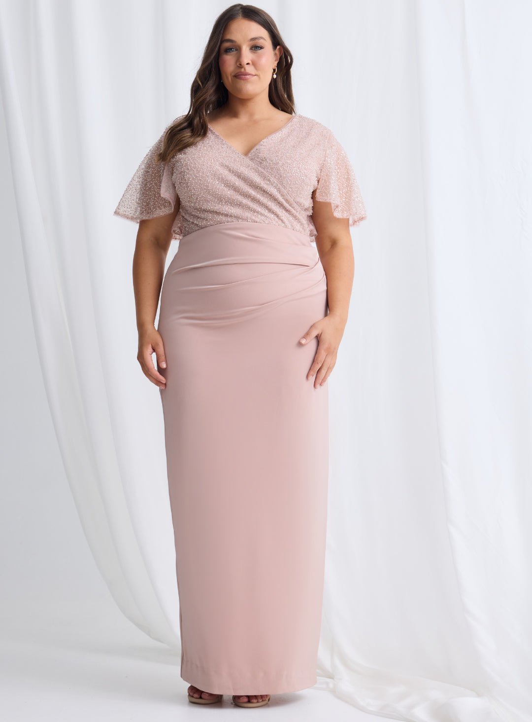 Trellis Lane JOYCE Beaded Sheer Bodice Fitted Pencil Midi Dress in Australia | One Honey Boutique