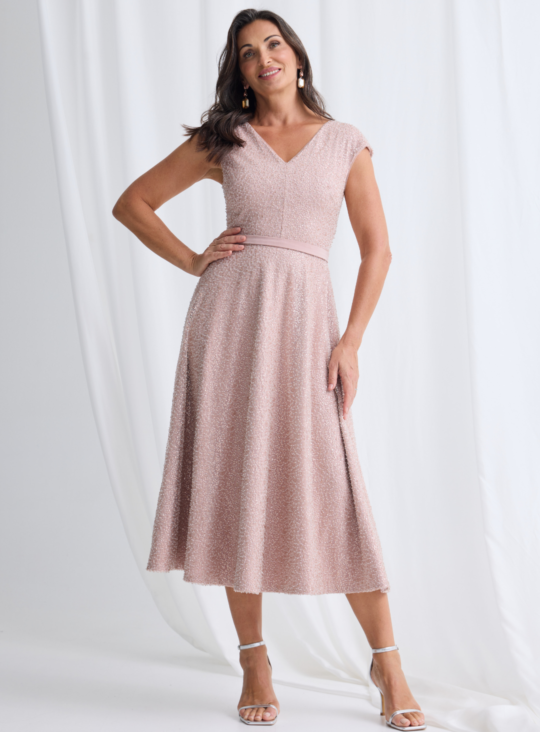 Trellis Lane MACKENZIE Beaded Midi Cocktail Dress