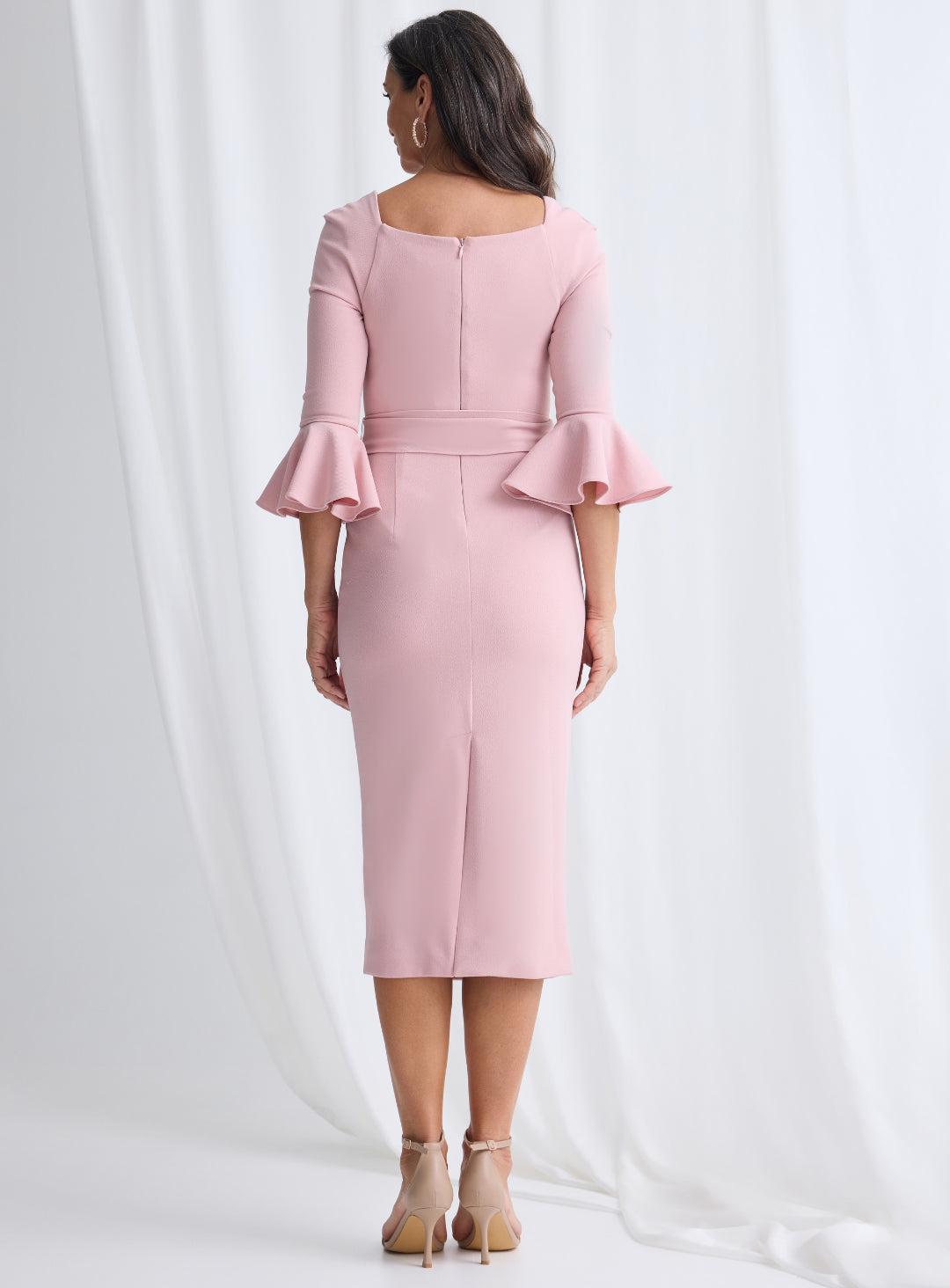 Trellis Lane NANCY Square Neck Ruched Long Sleeve Midi Dress