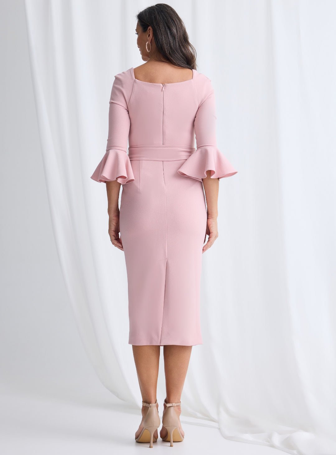 Trellis Lane NANCY Square Neck Ruched Long Sleeve Midi Dress in Australia | One Honey Boutique