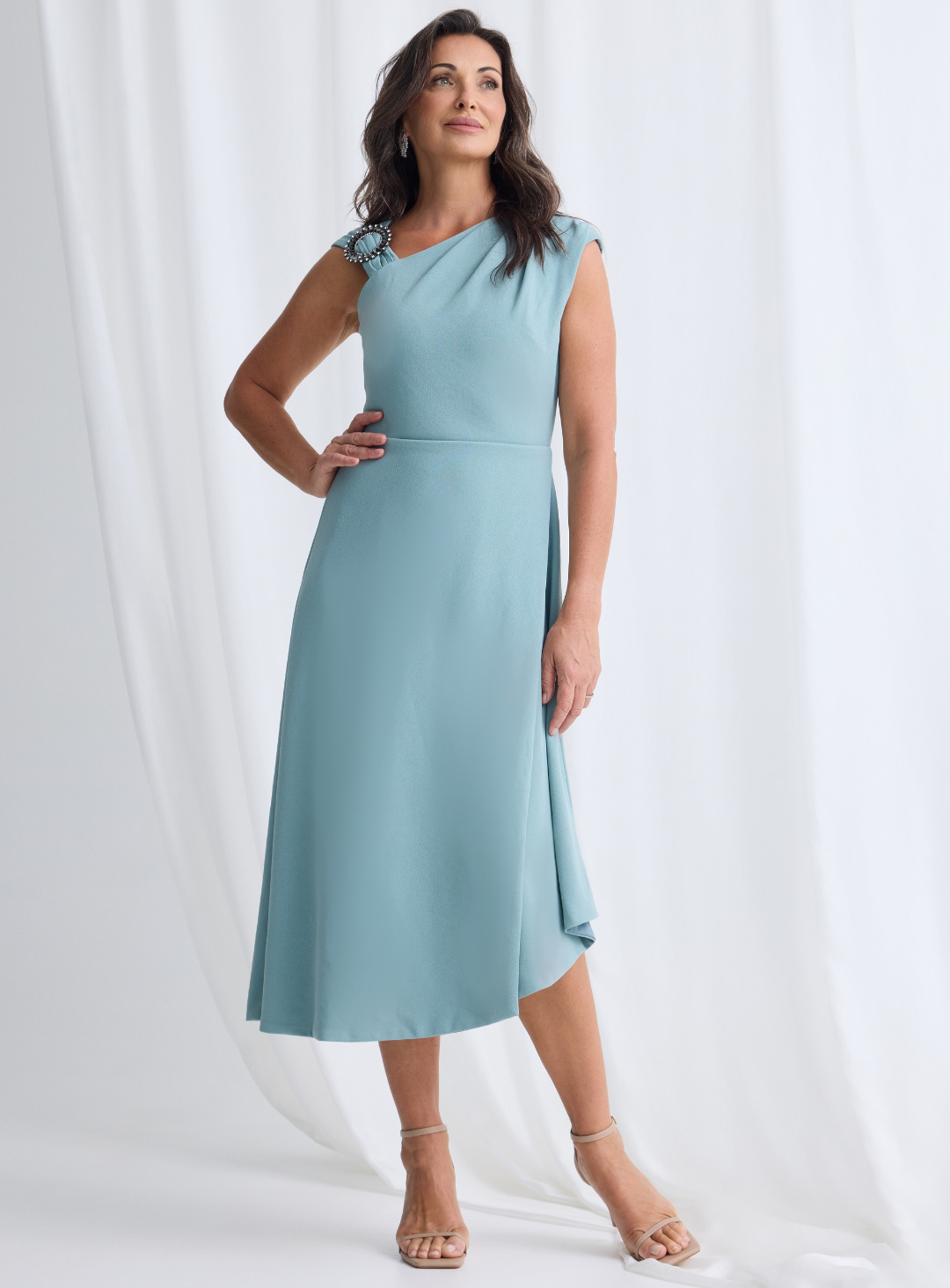 Trellis Lane ORIANA Asymmetric Flared Midi Cocktail & Event Dress