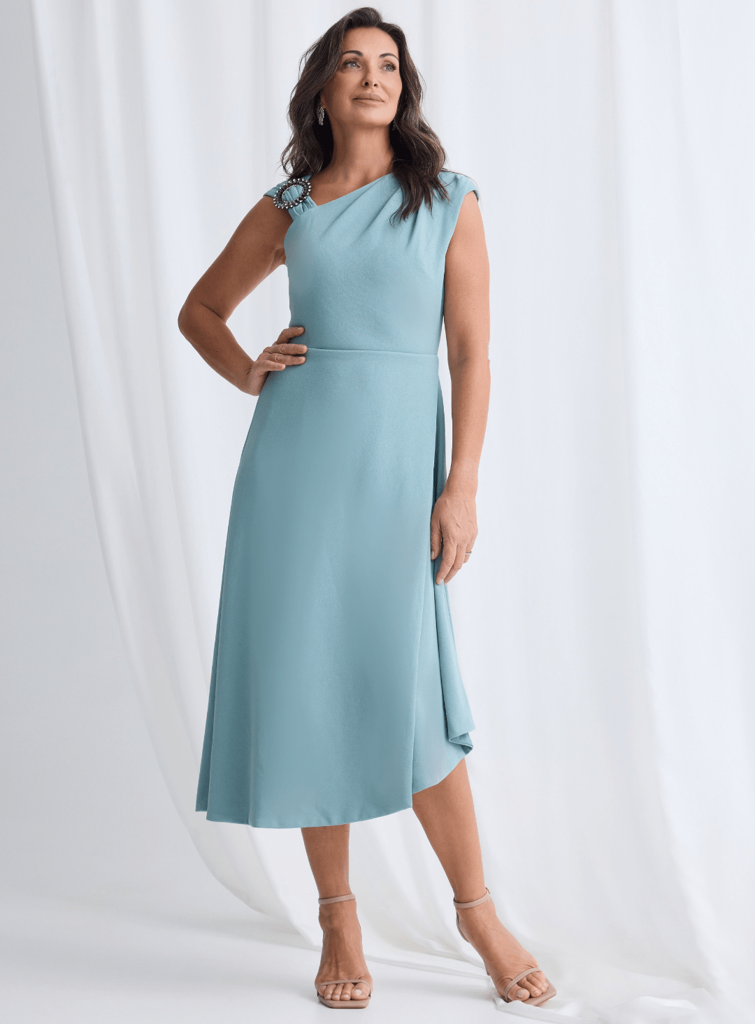 Trellis Lane ORIANA Asymmetric Flared Midi Cocktail & Event Dress in Australia | One Honey Boutique