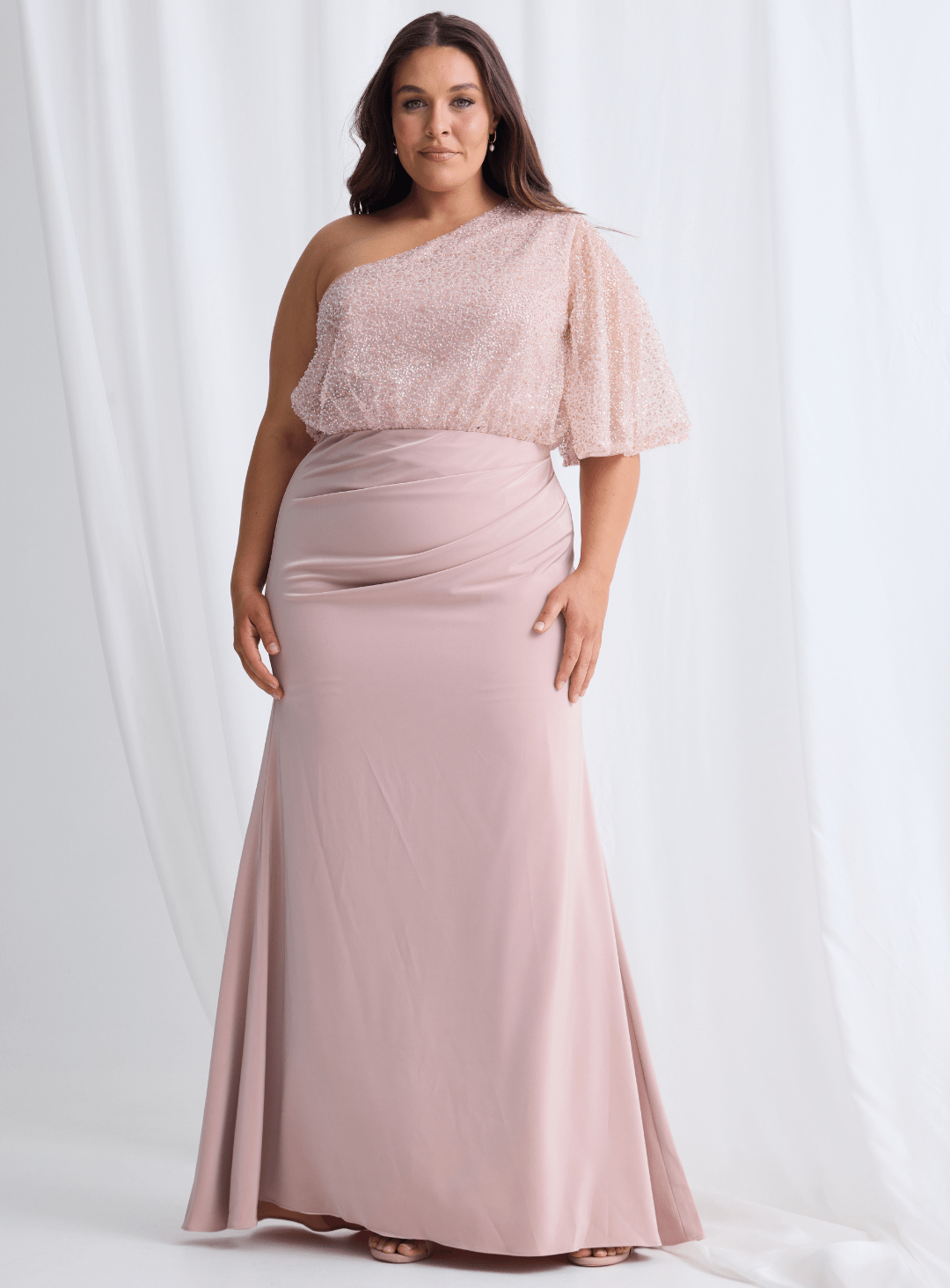 Trellis Lane COLLEEN One Shoulder Draped Sash Fitted Evening Gown in Australia | One Honey Boutique