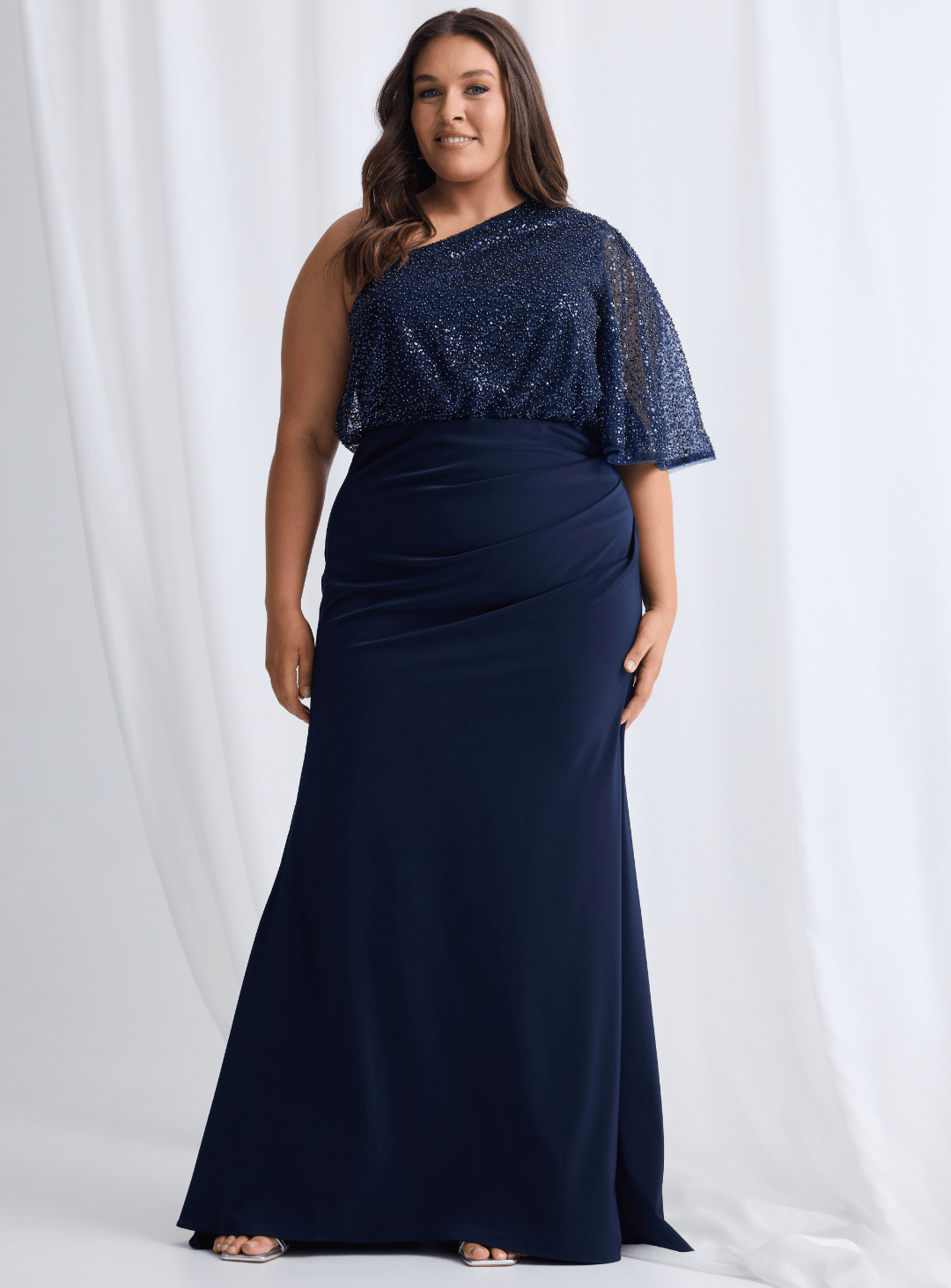 Trellis Lane COLLEEN One Shoulder Draped Sash Fitted Evening Gown in Australia | One Honey Boutique