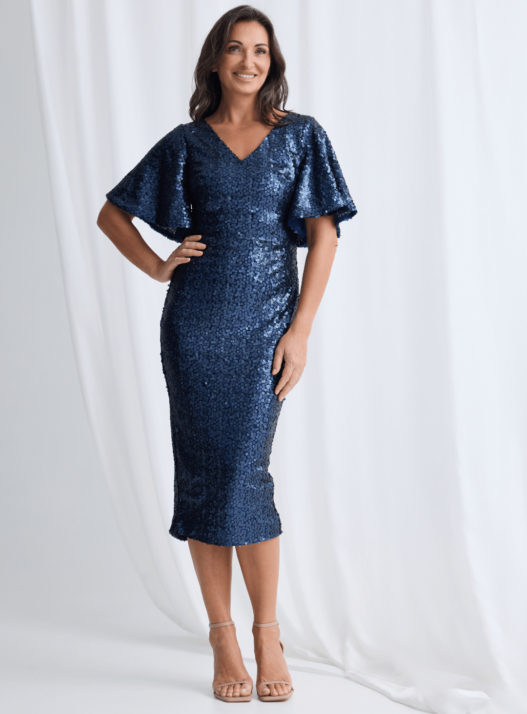 Trellis Lane MAZ Sequin Midi Dress – One Honey Australia Champagne / 20 AUS