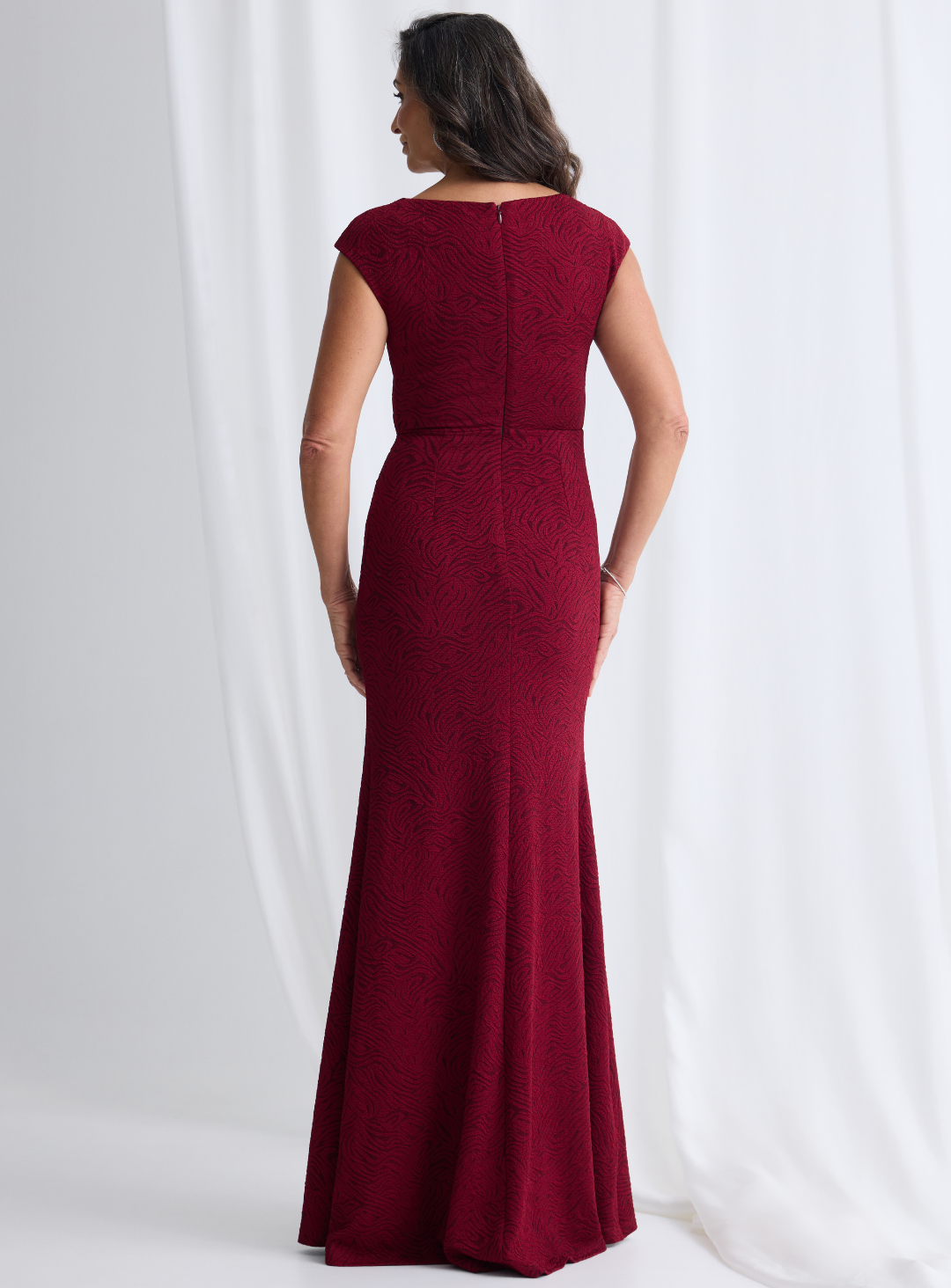 Trellis Lane BAILEY Beaded Mesh Fitted Evening Gown Navy Formal Dress