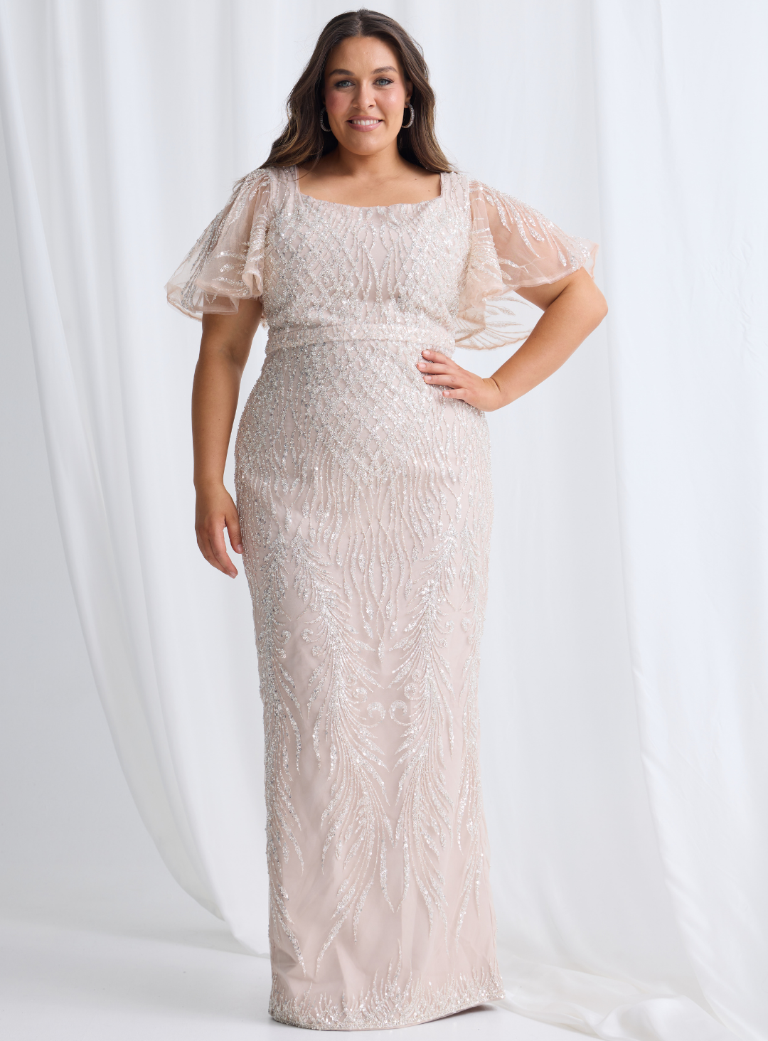 Trellis Lane GEORGIA Beaded Midi Cocktail Dress