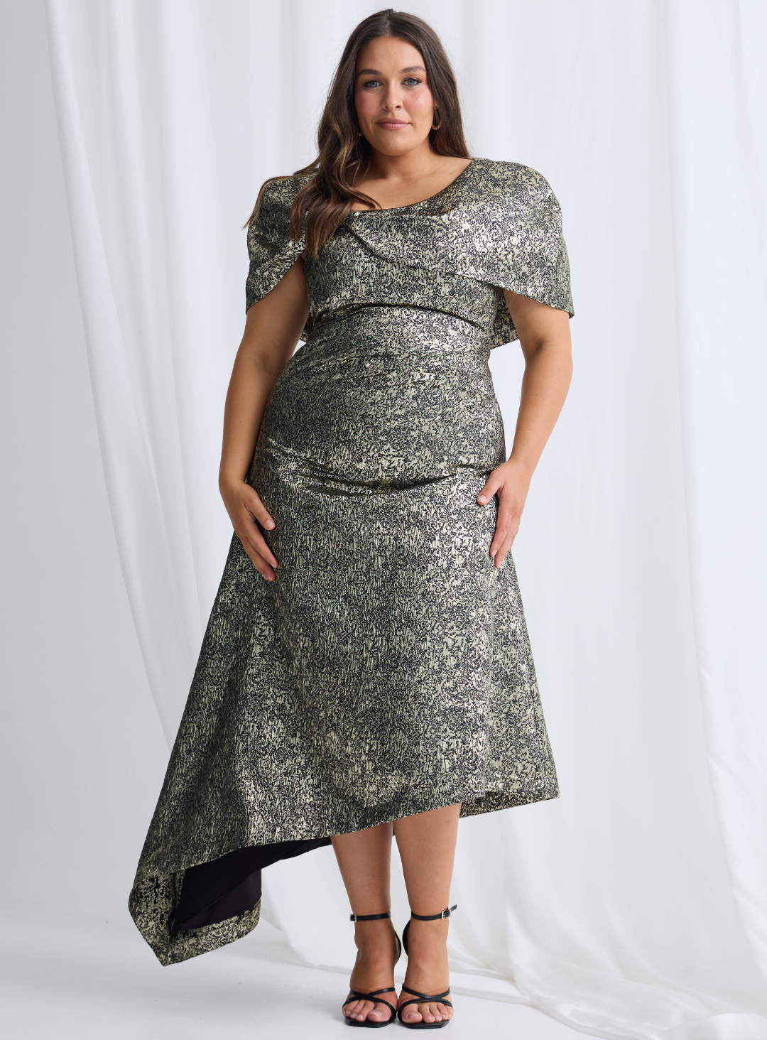 Trellis Lane ARITA Off Shoulder Structured Midi Cocktail Dress