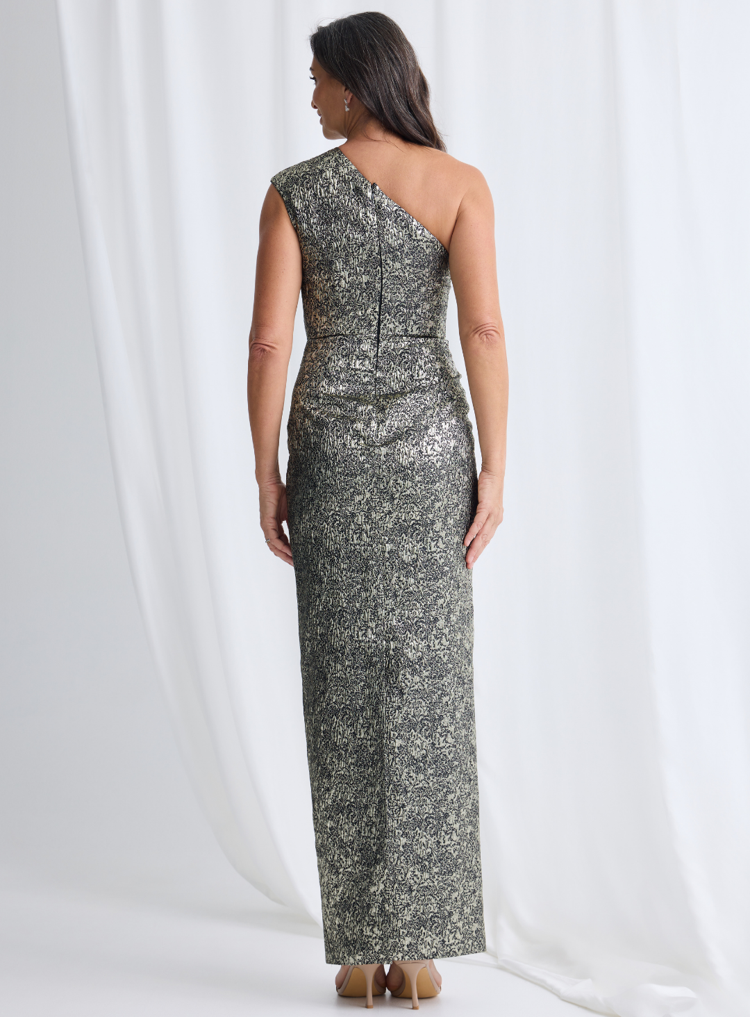 Trellis Lane FAITH Metallic One-Shoulder Pencil Dress