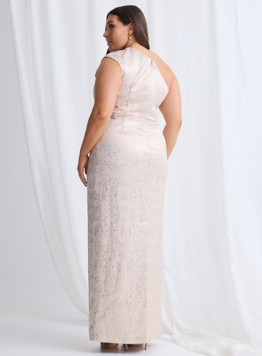 Trellis Lane FAITH Metallic One-Shoulder Pencil Dress