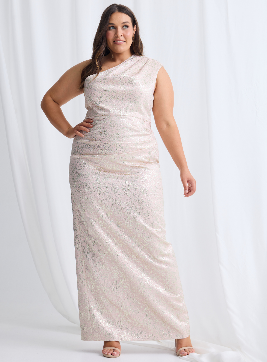 Trellis Lane FAITH Metallic One-Shoulder Pencil Dress