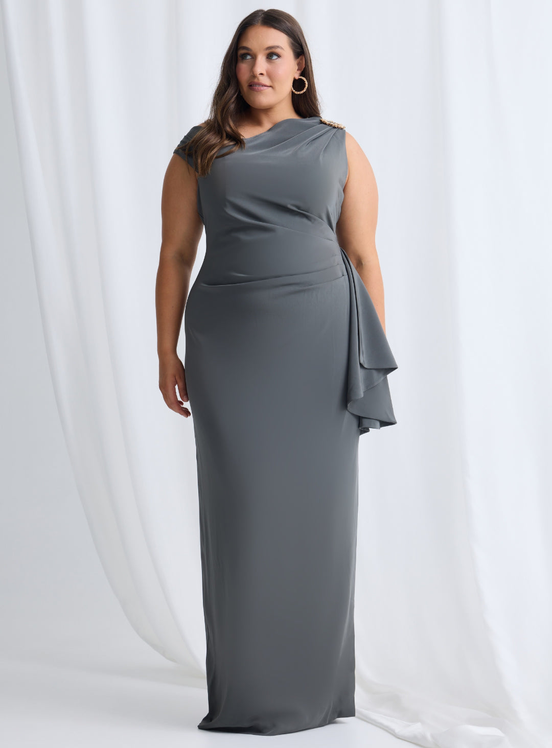 Trellis Lane JANNIE Asymmetrical Broach Strap Evening Dress