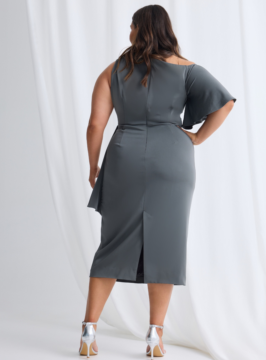 Trellis Lane MISHY Draped Satin Low-Back Midi Cocktail Dress
