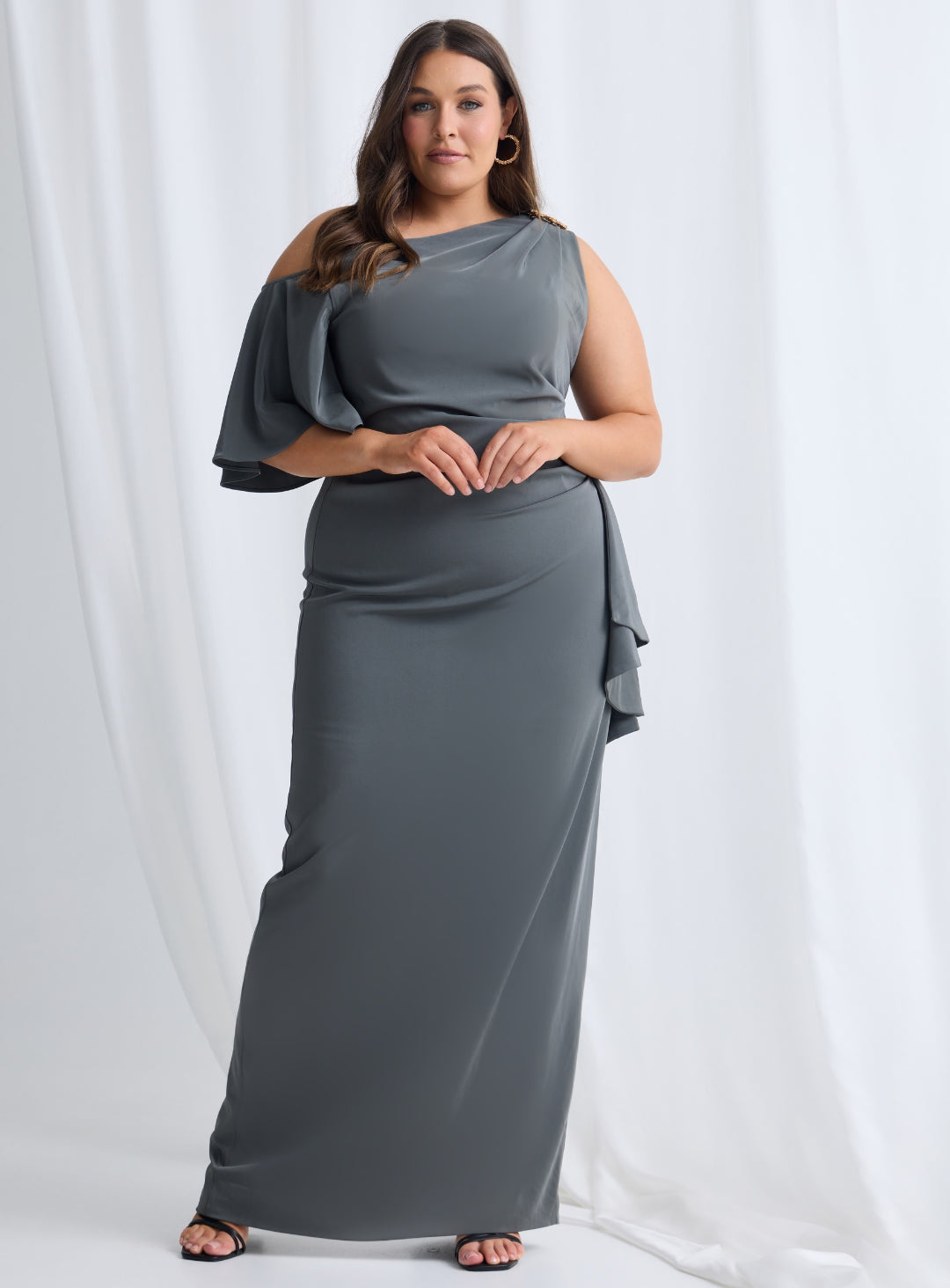 Trellis Lane MISHY Satin Draped Cowl Maxi Cocktail Dress