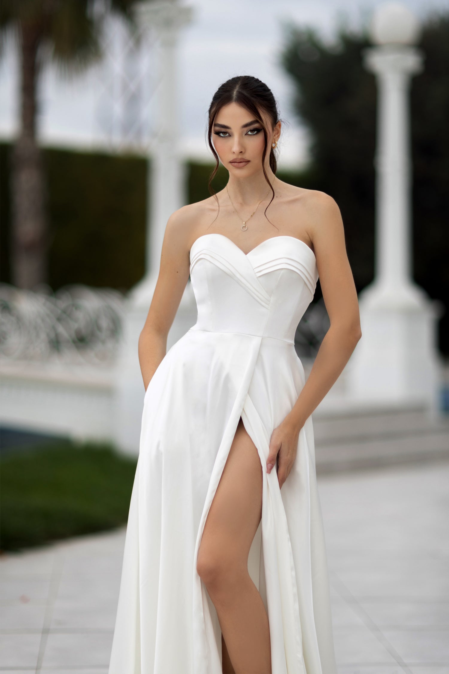 Tina Holly Couture TW105 Off White Satin Strapless Sweetheart Ball Gown Bridal Formal Dress