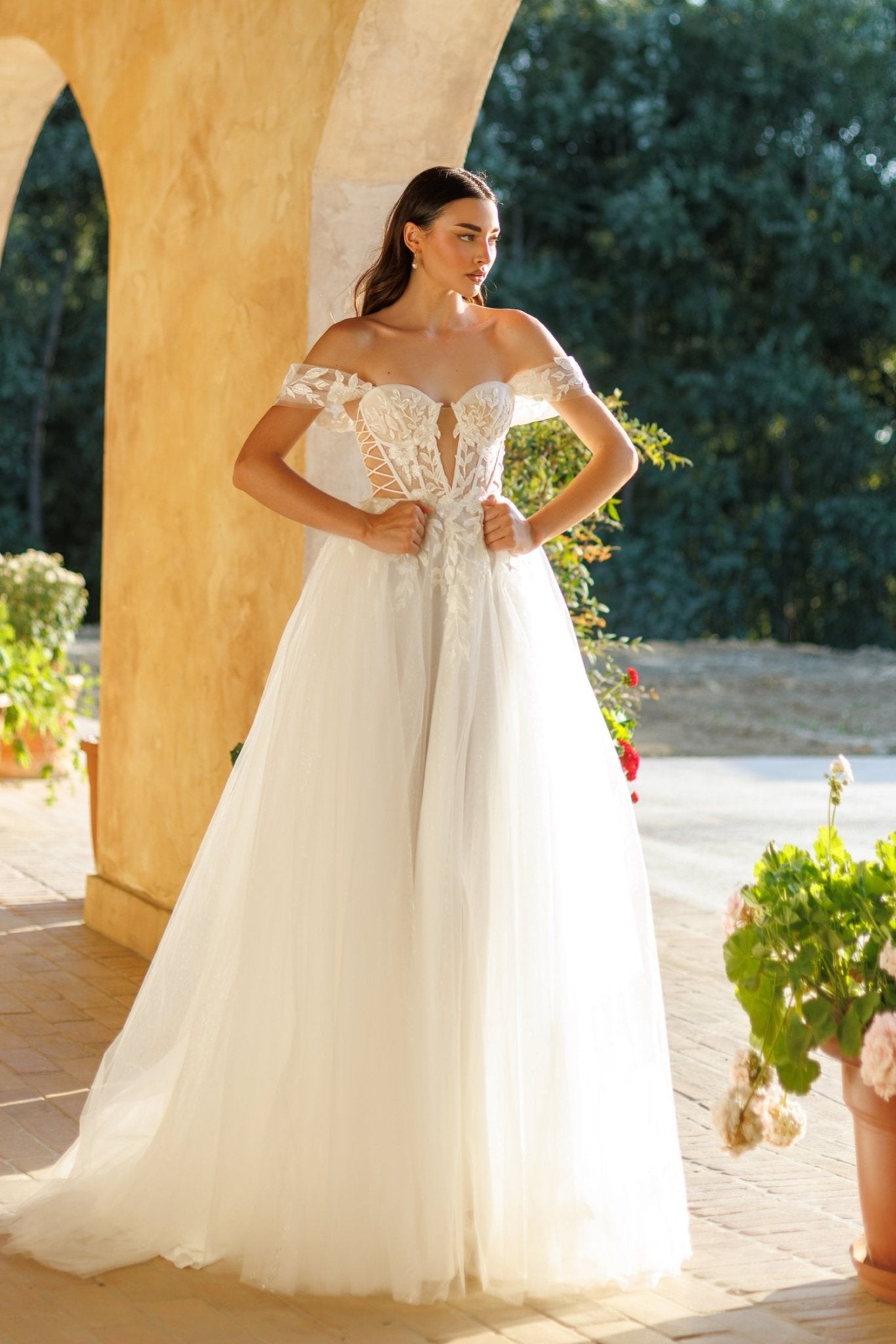 Tina Holly Couture Bridal TW480 DAHLIA Off Shoulder Corset A Line Wedding Dress in Australia | One Honey Boutique