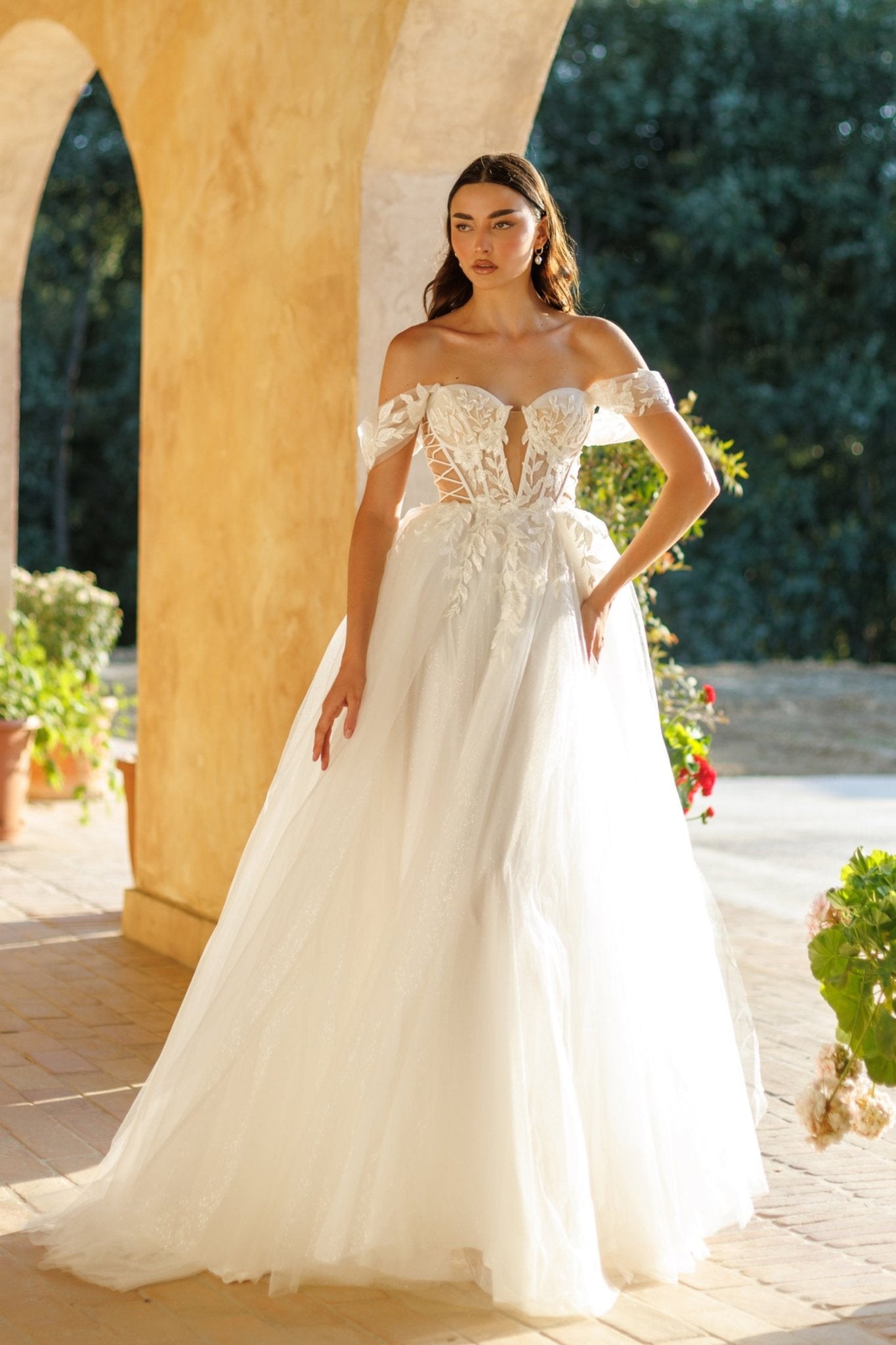 Tina Holly Couture TW480 Off Shoulder A-Line Wedding Dress One Honey