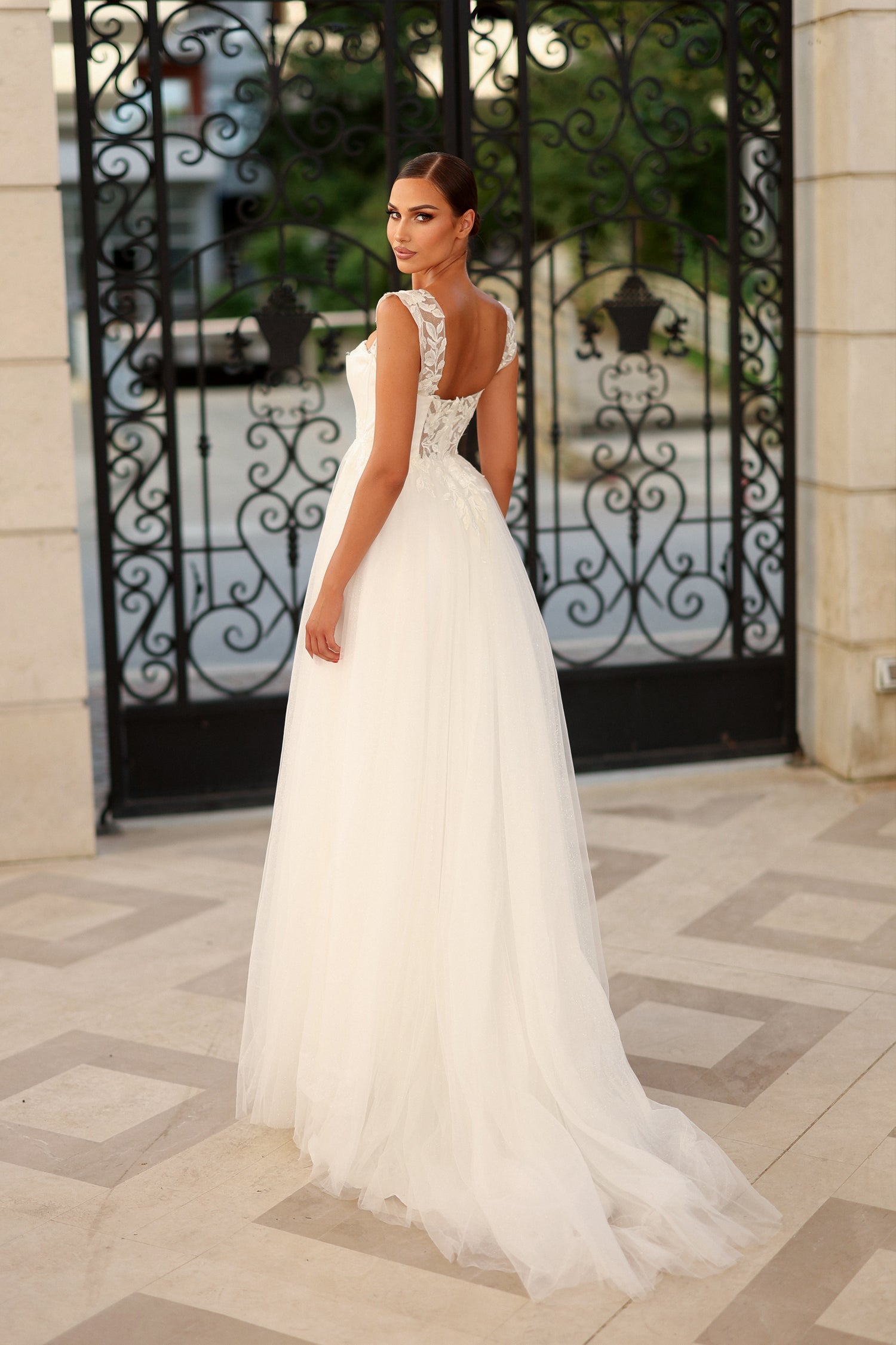 SABRINA Lace Tulle Wedding Dress, sweetheart neckline with lace appliqués, bridal gown Brisbane to Gold Coast Australia.