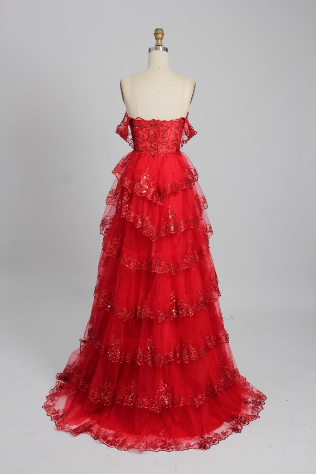 Honey Couture NATASHA off shoulder red tulle ball gown by Australian Designer. Perfect for prom, evening events, affordable elegance.